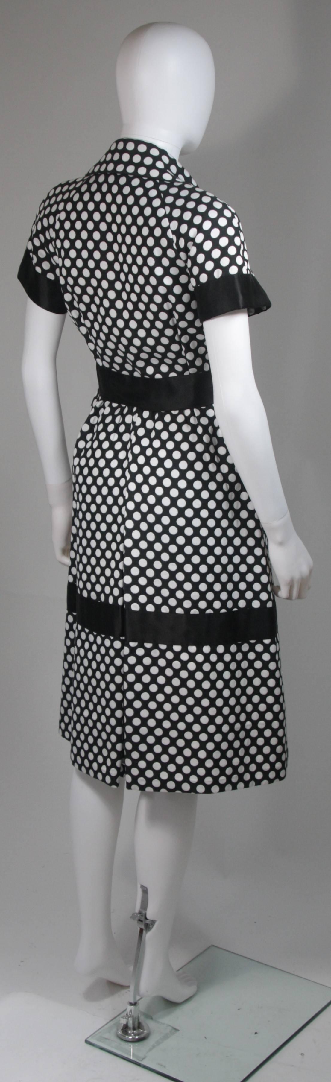 Geoffrey Beene Black and White Polka Dot Dress with Satin Trim Size Small 4
