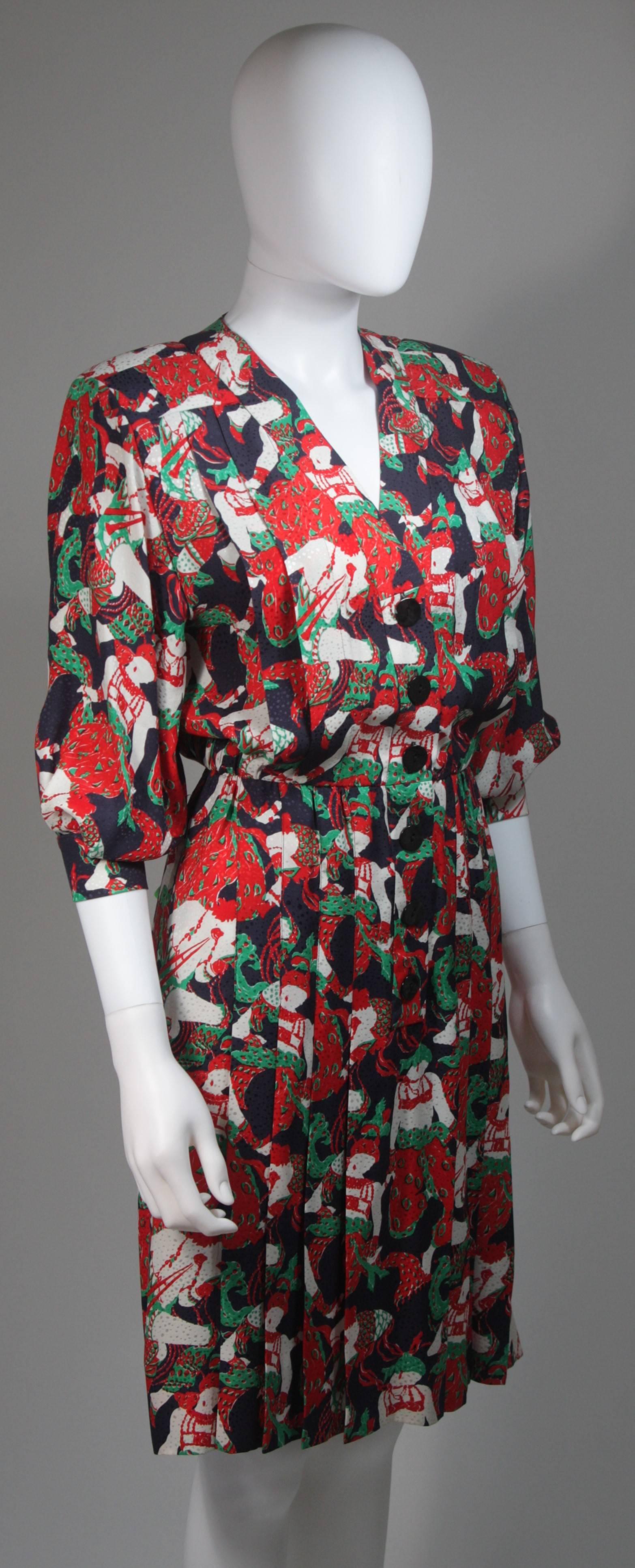 Yves Saint Laurent Colorful Pleated Silk Dress Size 36 1