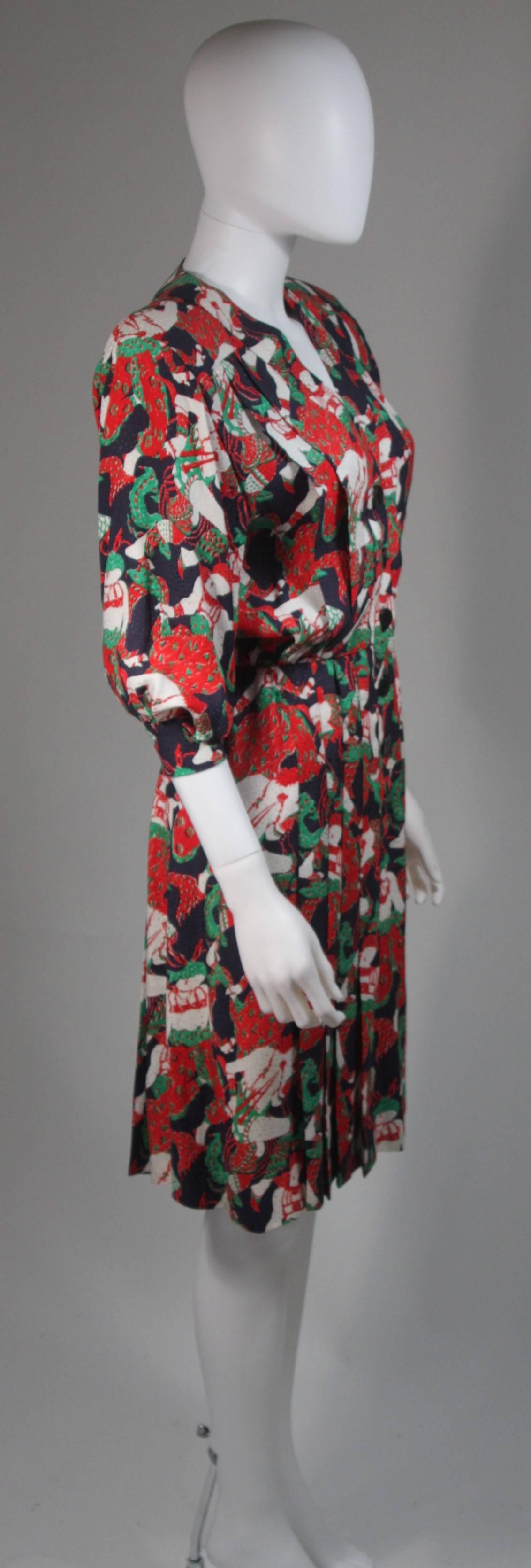 Yves Saint Laurent Colorful Pleated Silk Dress Size 36 2