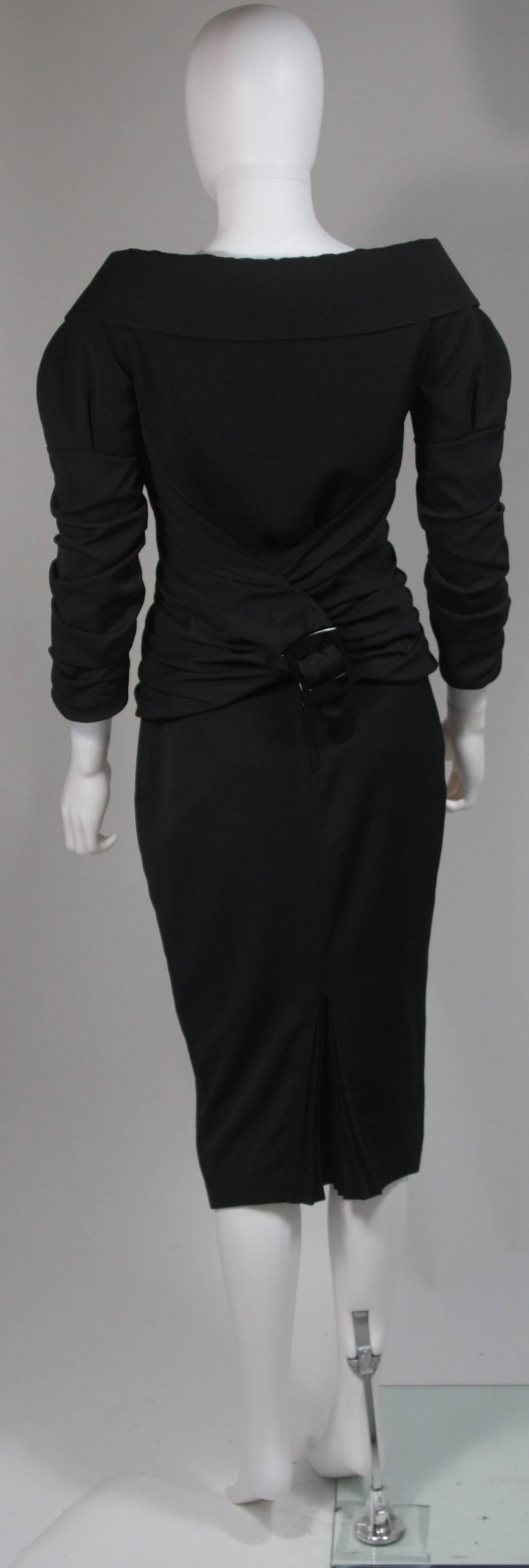 Thierry Mugler 1950's Style Black Ruched Skirt Suit Size 36 In Excellent Condition In Los Angeles, CA