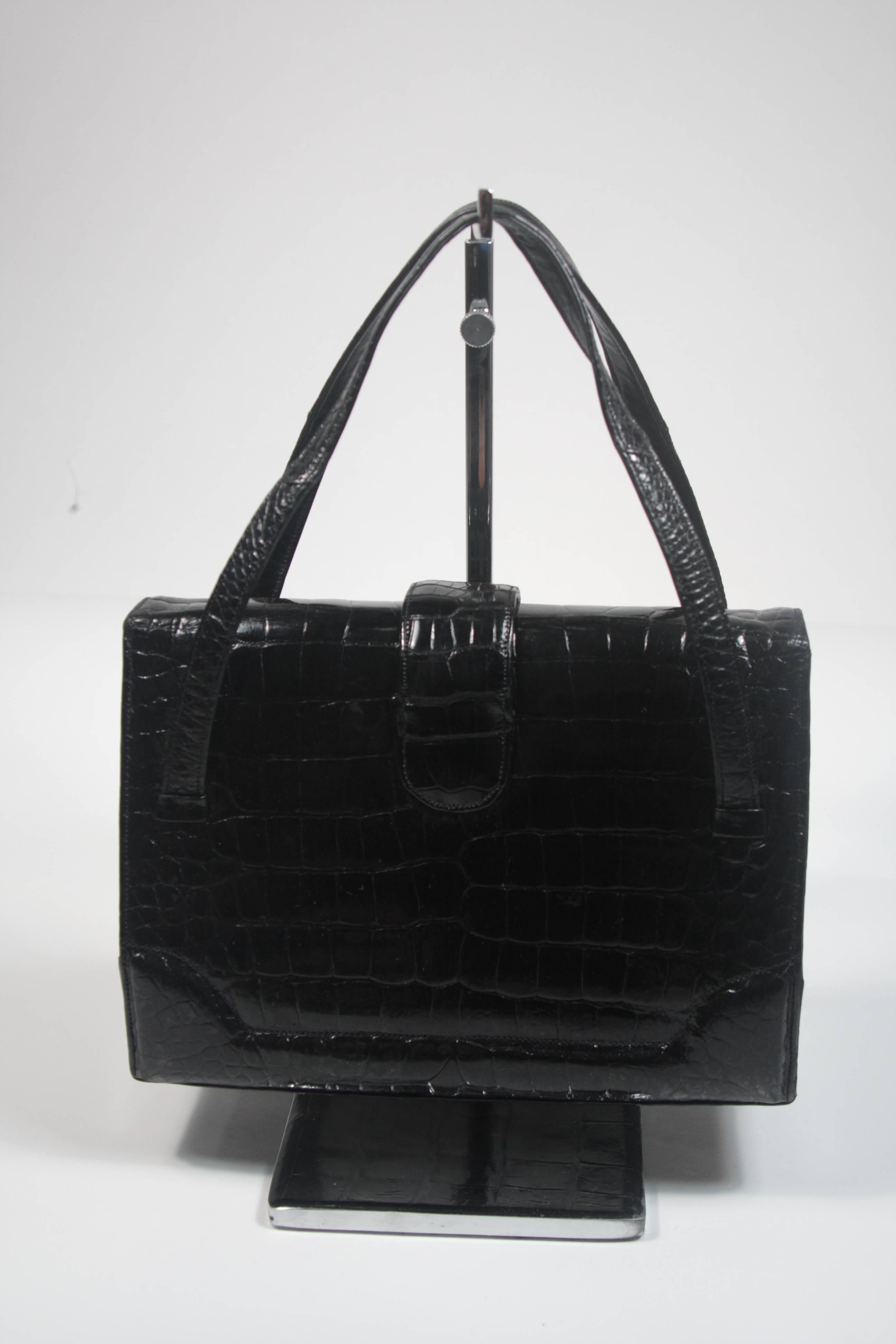 Women's Lucille De Paris Structured Alligator Handbag with Double Straps