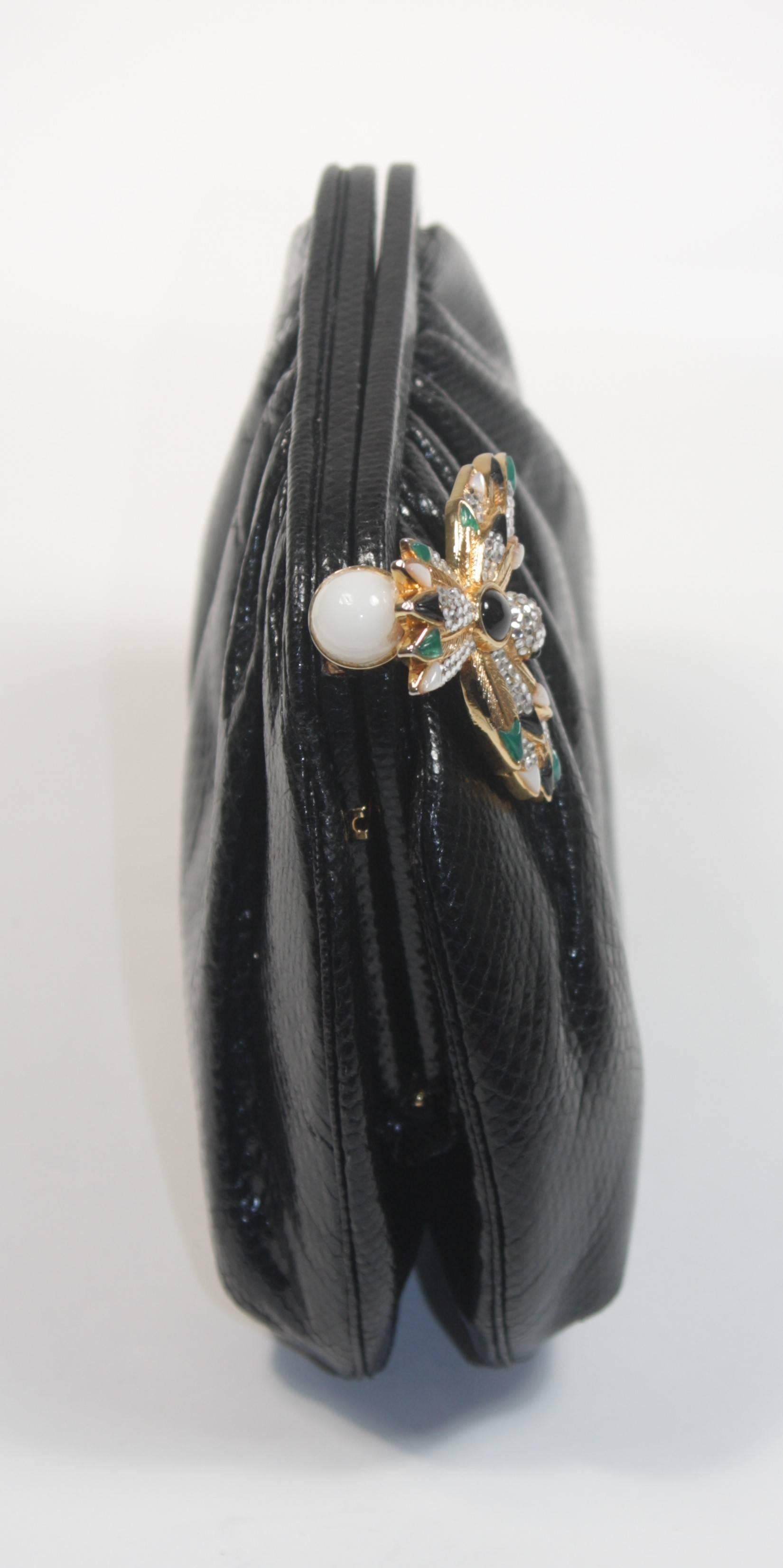 Women's Judith Leiber Black Lizard Clutch with Jeweled Hummingbird Clasp