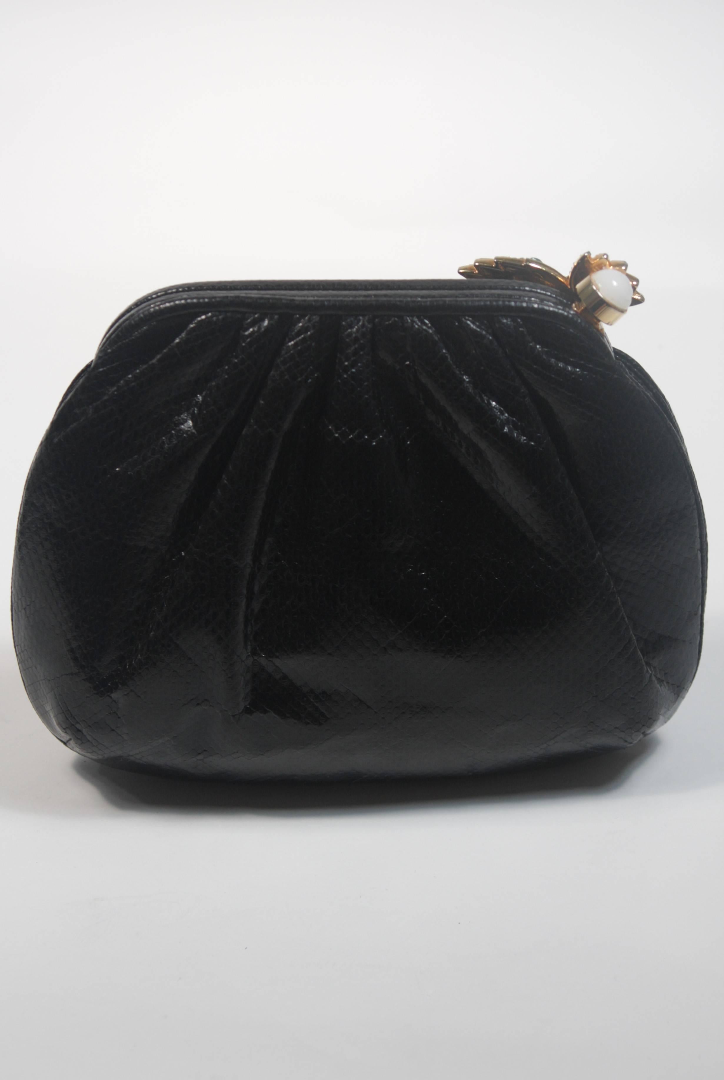Judith Leiber Black Lizard Clutch with Jeweled Hummingbird Clasp 2
