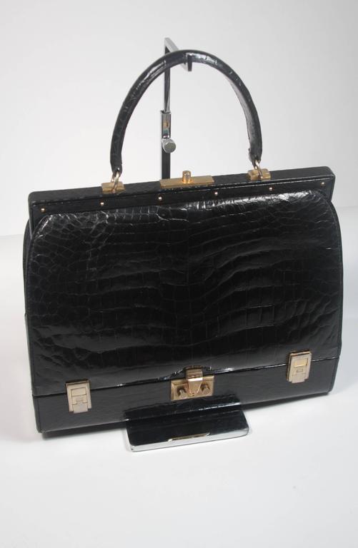 Black Bag Sac Mallette Vintage Crocodile FORTNUM & MASON 1950's Made in  France - Chelsea Vintage Couture