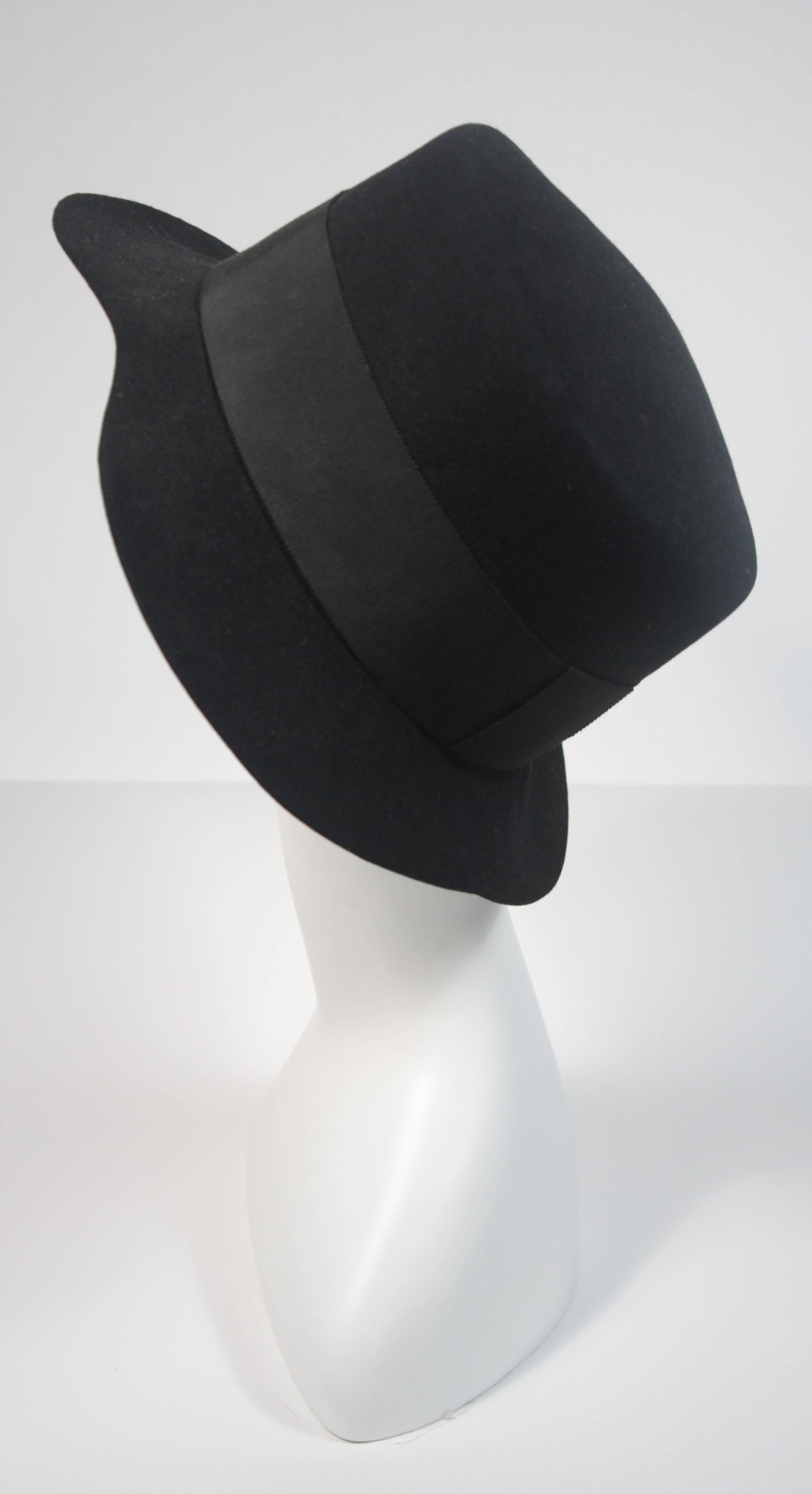 Yves Saint Laurent Rive Gauche 1980's Black Wool Felt Hat with Curved Brim 59 2