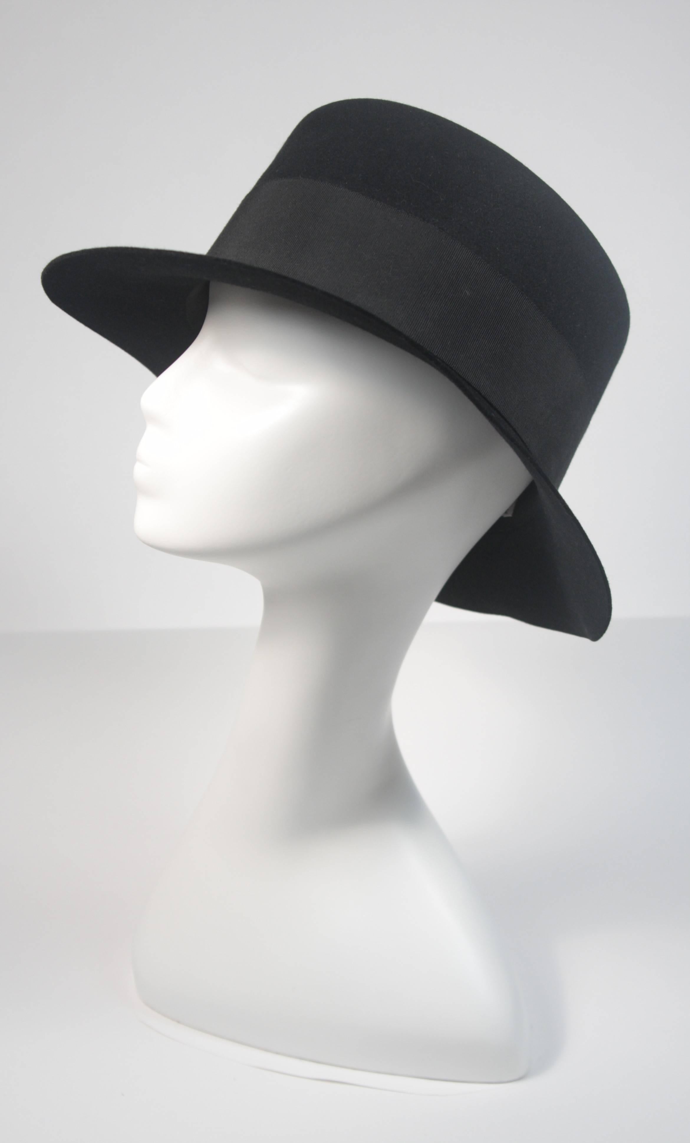 Gray Yves Saint Laurent Rive Gauche 1980's Black Wool Felt Hat with Curved Brim 59