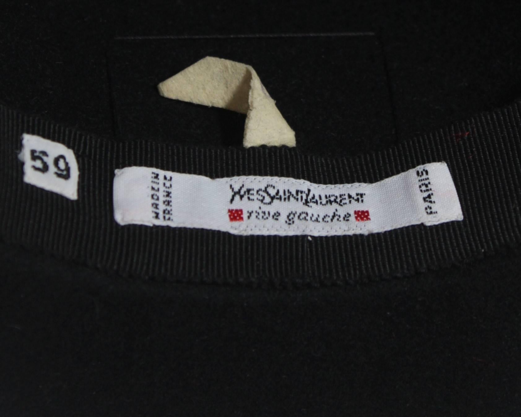 Yves Saint Laurent Rive Gauche 1980's Black Wool Felt Hat with Curved Brim 59 4
