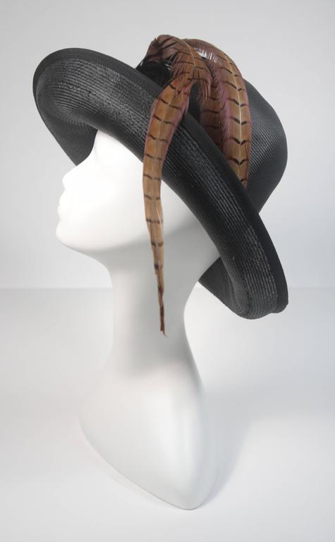 Mr. Charles Black Woven Hat with Multi-Color Feathers For 