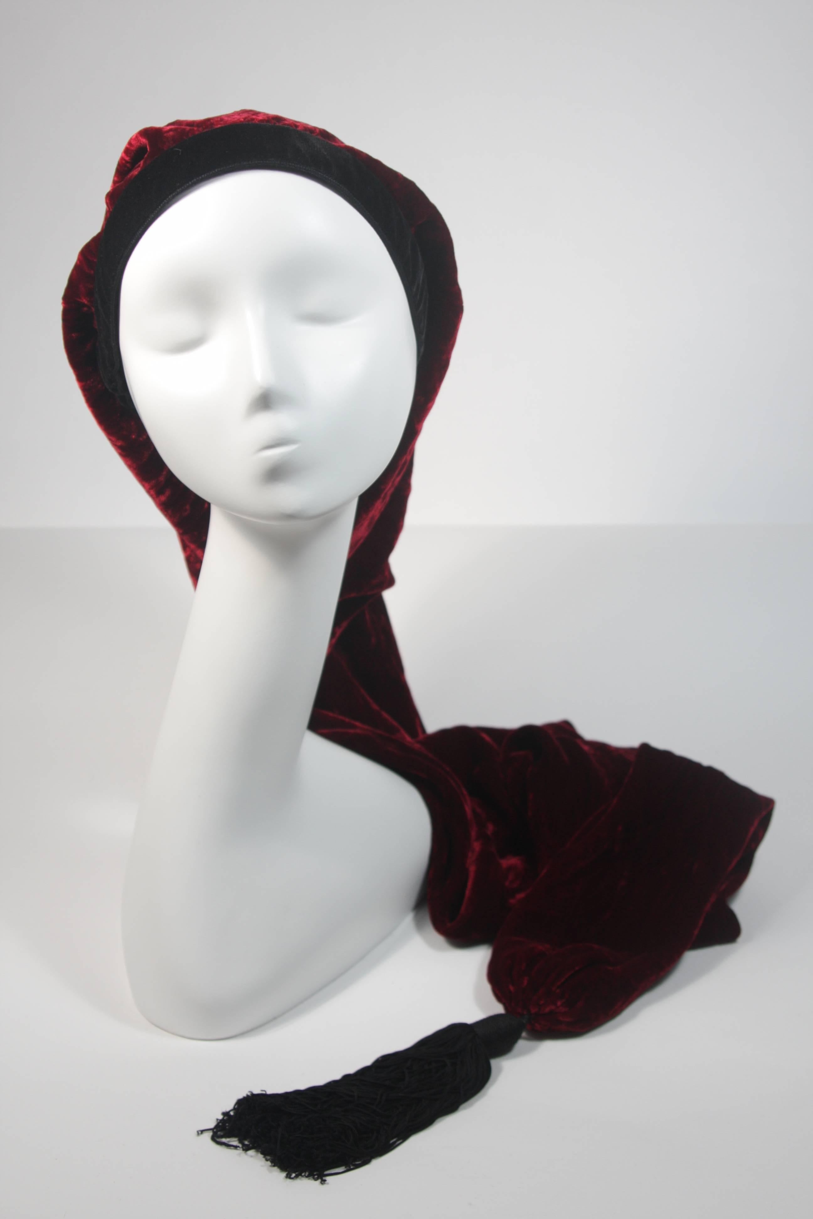 Yves Saint Laurent Rive Gauche Burgundy Velvet Stocking Hat with Tassel  In Excellent Condition In Los Angeles, CA