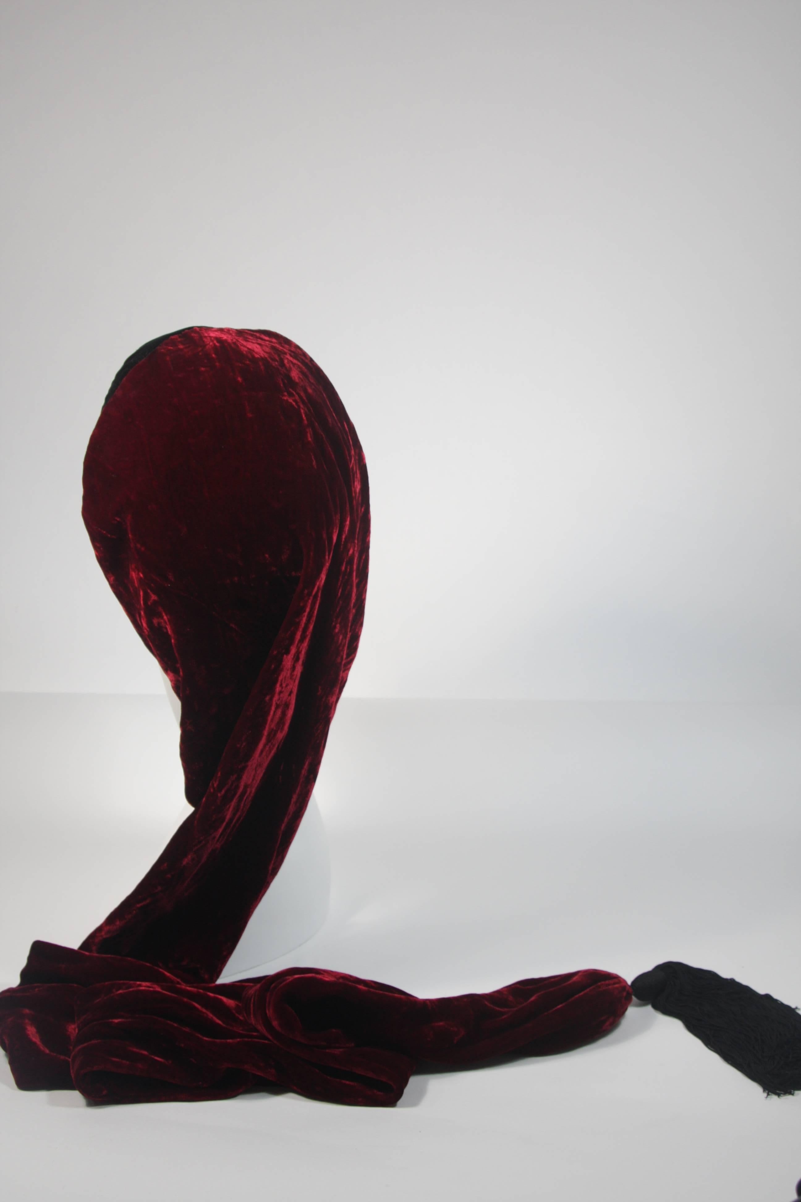 Yves Saint Laurent Rive Gauche Burgundy Velvet Stocking Hat with Tassel  4