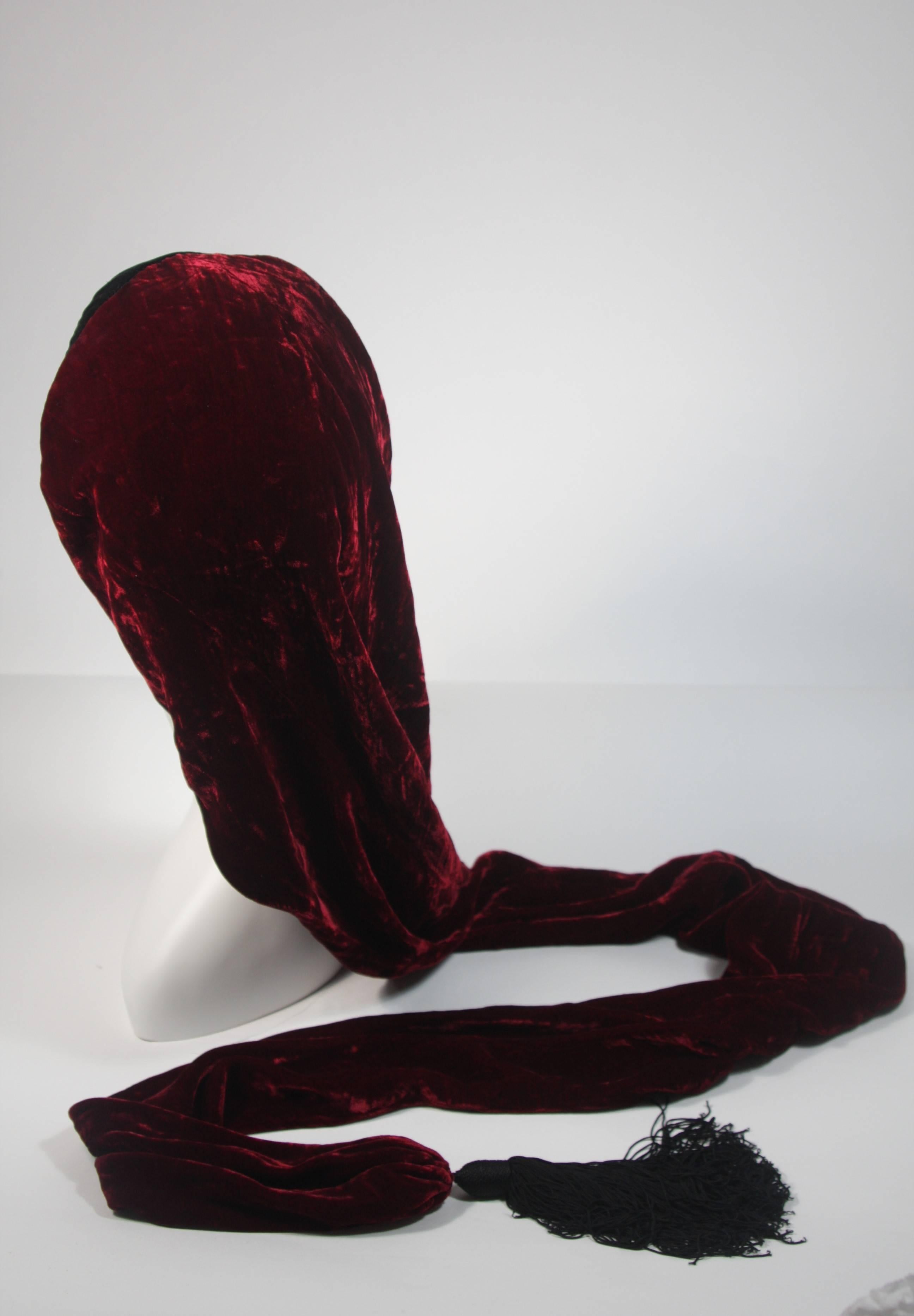 Yves Saint Laurent Rive Gauche Burgundy Velvet Stocking Hat with Tassel  3