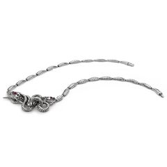 Italian Art Nouveau-Inspired Double Snake Sterling Silver Statement Necklace