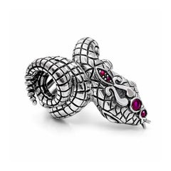 Italian Art Nouveau Style Natural Ruby Snake Sterling Silver Statement Ring