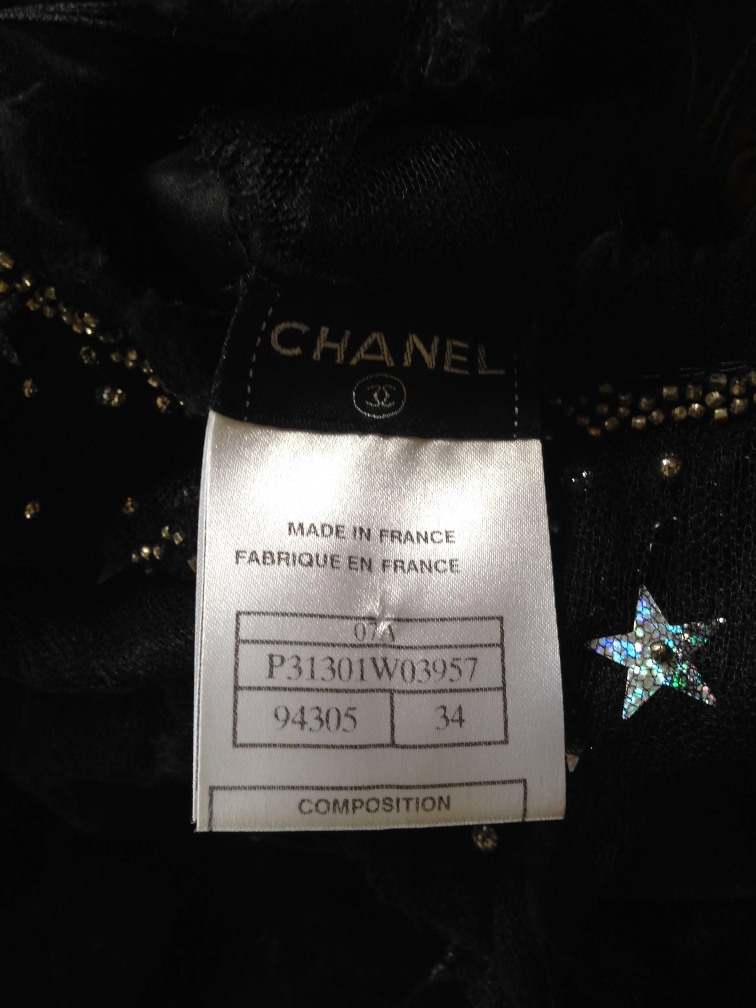 Chanel 2007A Demi Couture  Black Velvet Evening Dress w/ Beading and Stars FR 34 For Sale 6