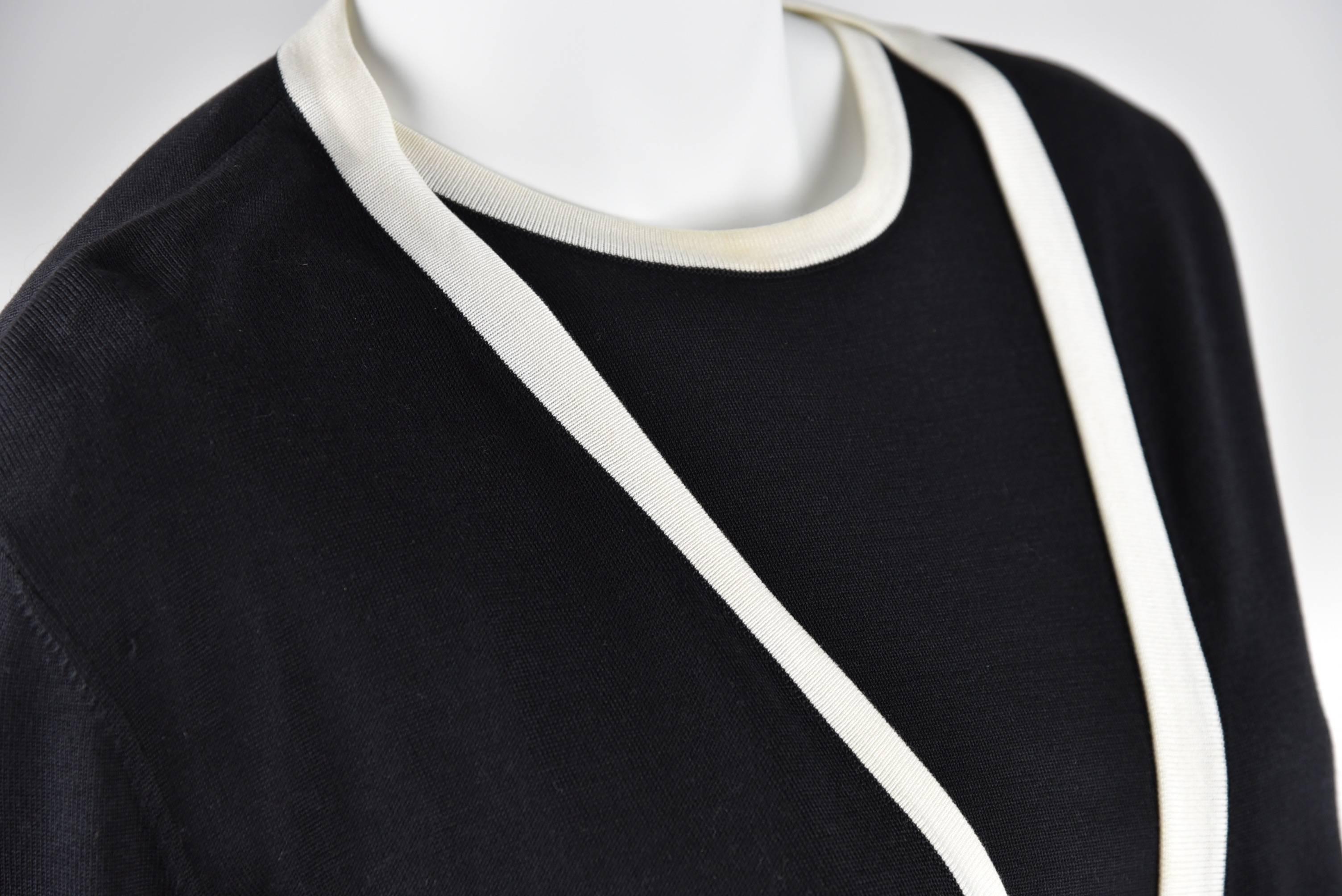 Women's Chanel Boutique 1996P  Black Cotton Sweater Set with White Trim FR44