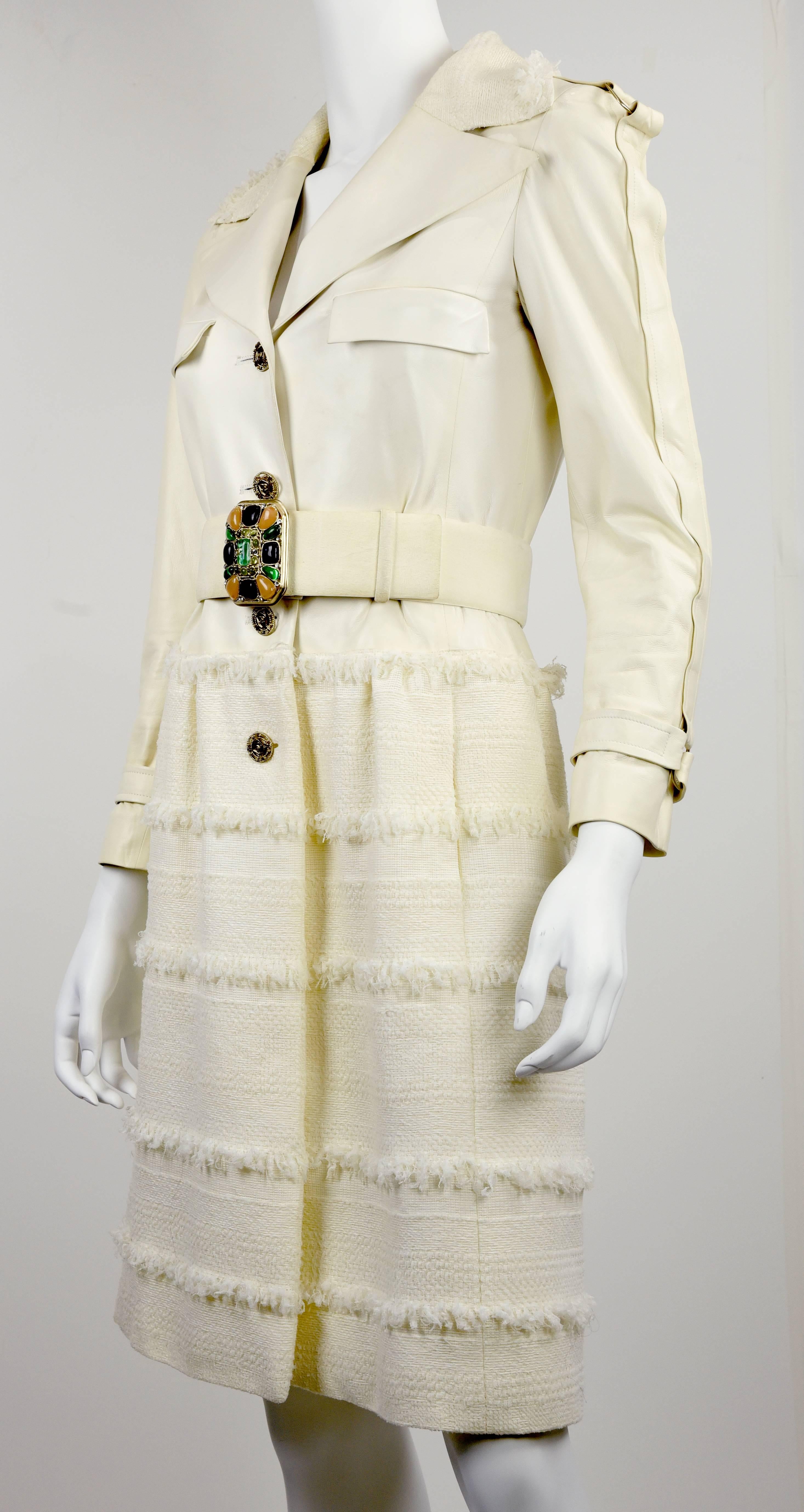 2008 Chanel White Lambskin Dress with Lambskin, Suede & Gripoix Belt, Size 38 For Sale 1