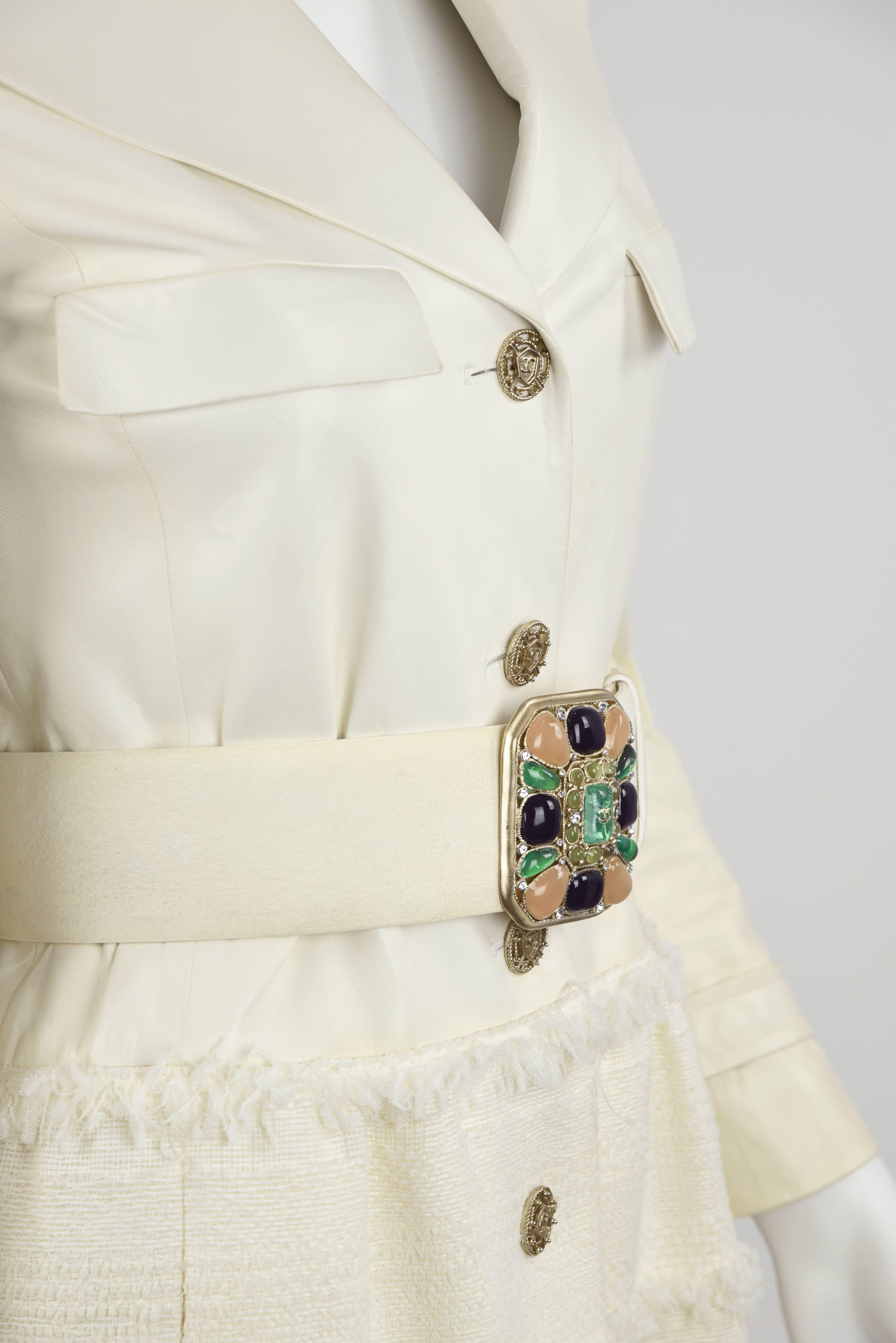 Women's 2008 Chanel White Lambskin Dress with Lambskin, Suede & Gripoix Belt, Size 38 For Sale