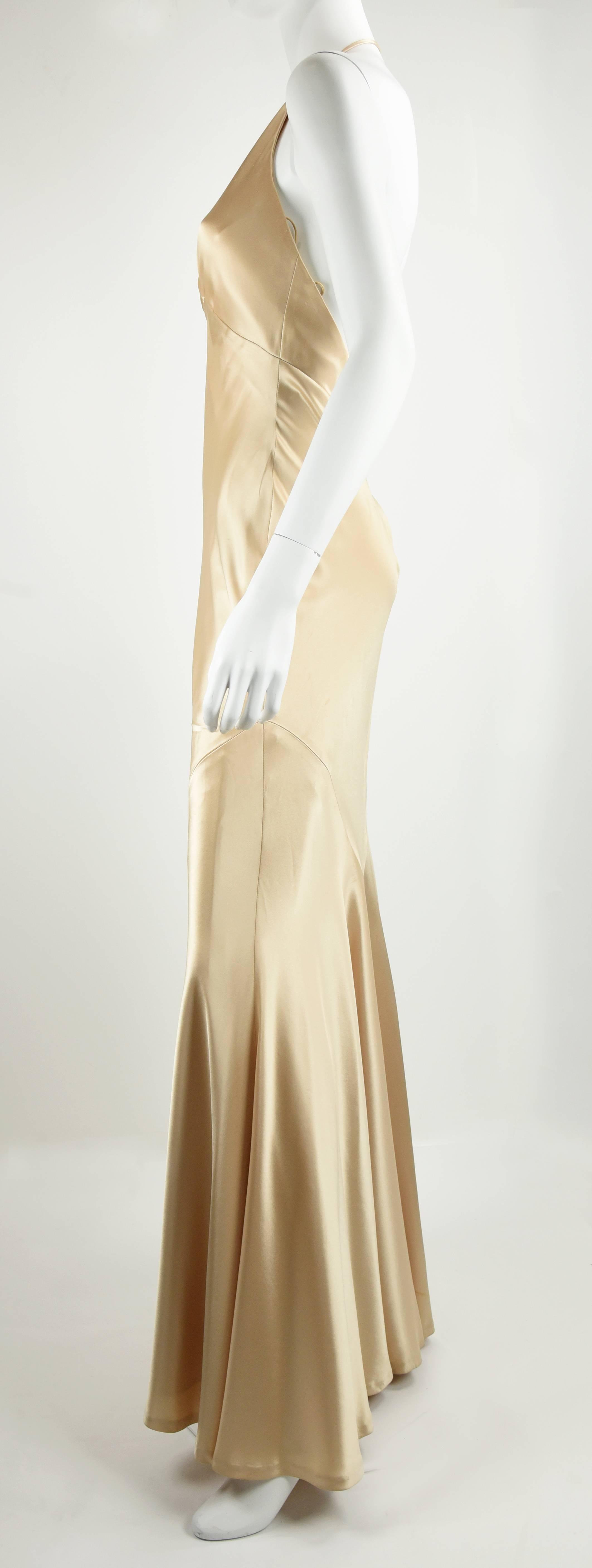 Beige 1990s Carmen Marc Valvo Champagne Satin Jean Harlow Gown Size 6 For Sale