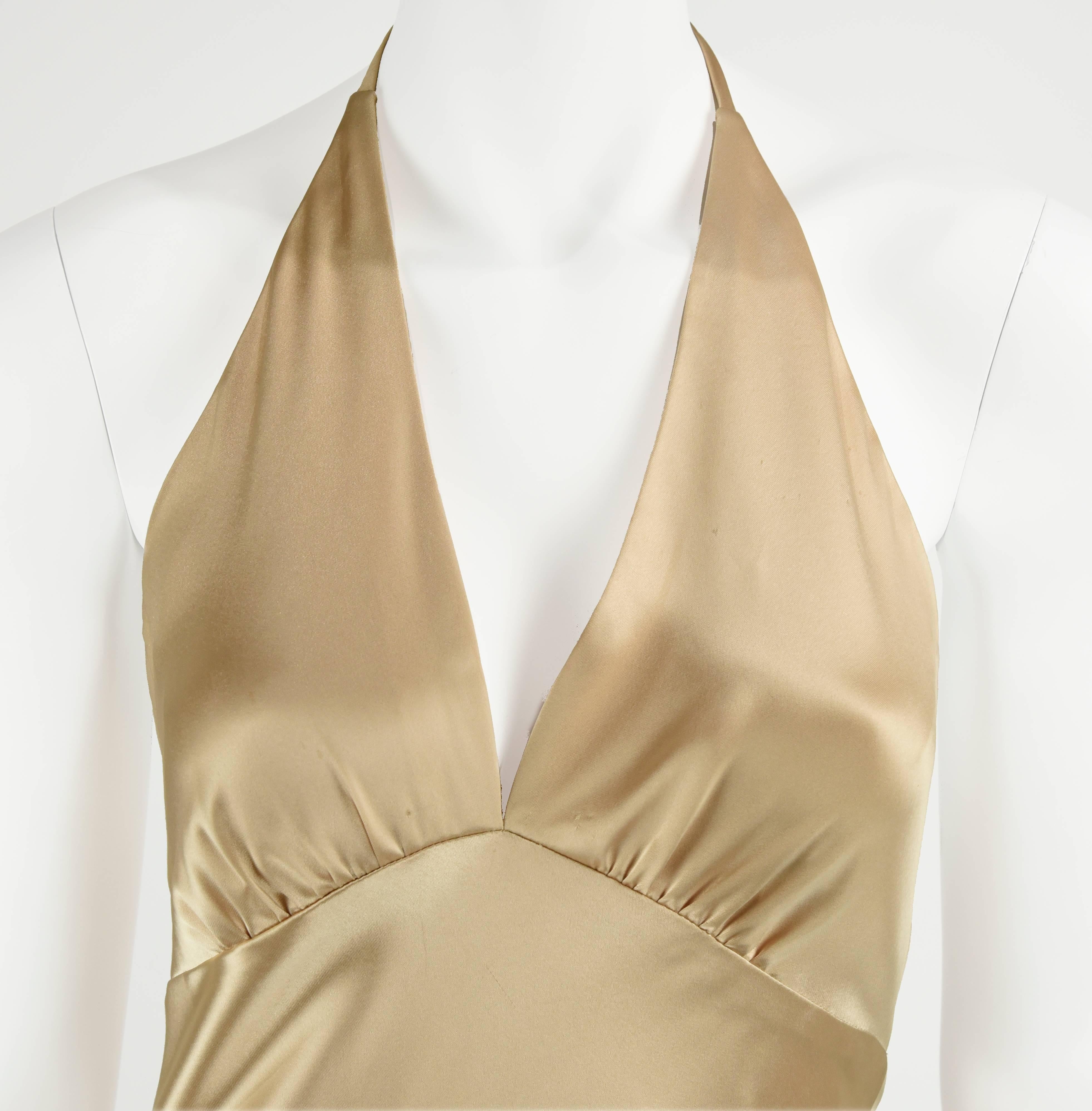 Women's 1990s Carmen Marc Valvo Champagne Satin Jean Harlow Gown Size 6 For Sale