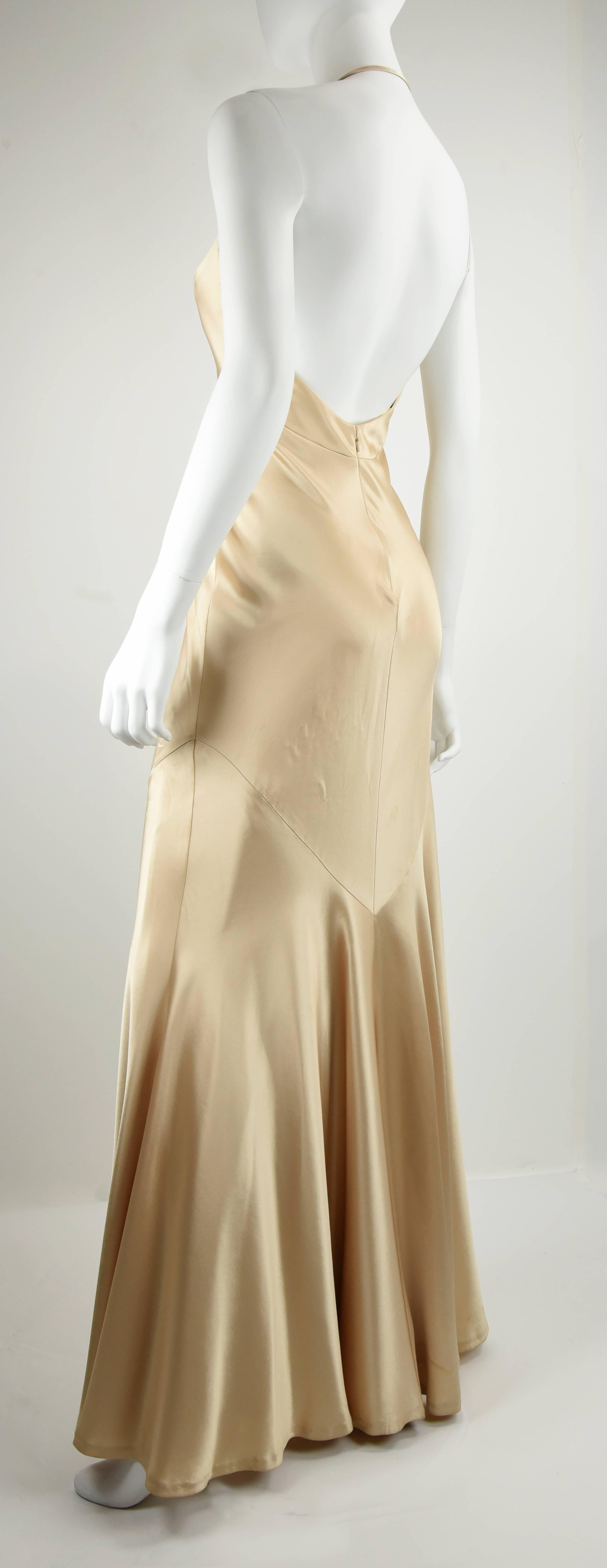 1990s Carmen Marc Valvo Champagne Satin Jean Harlow Gown Size 6 For Sale 1
