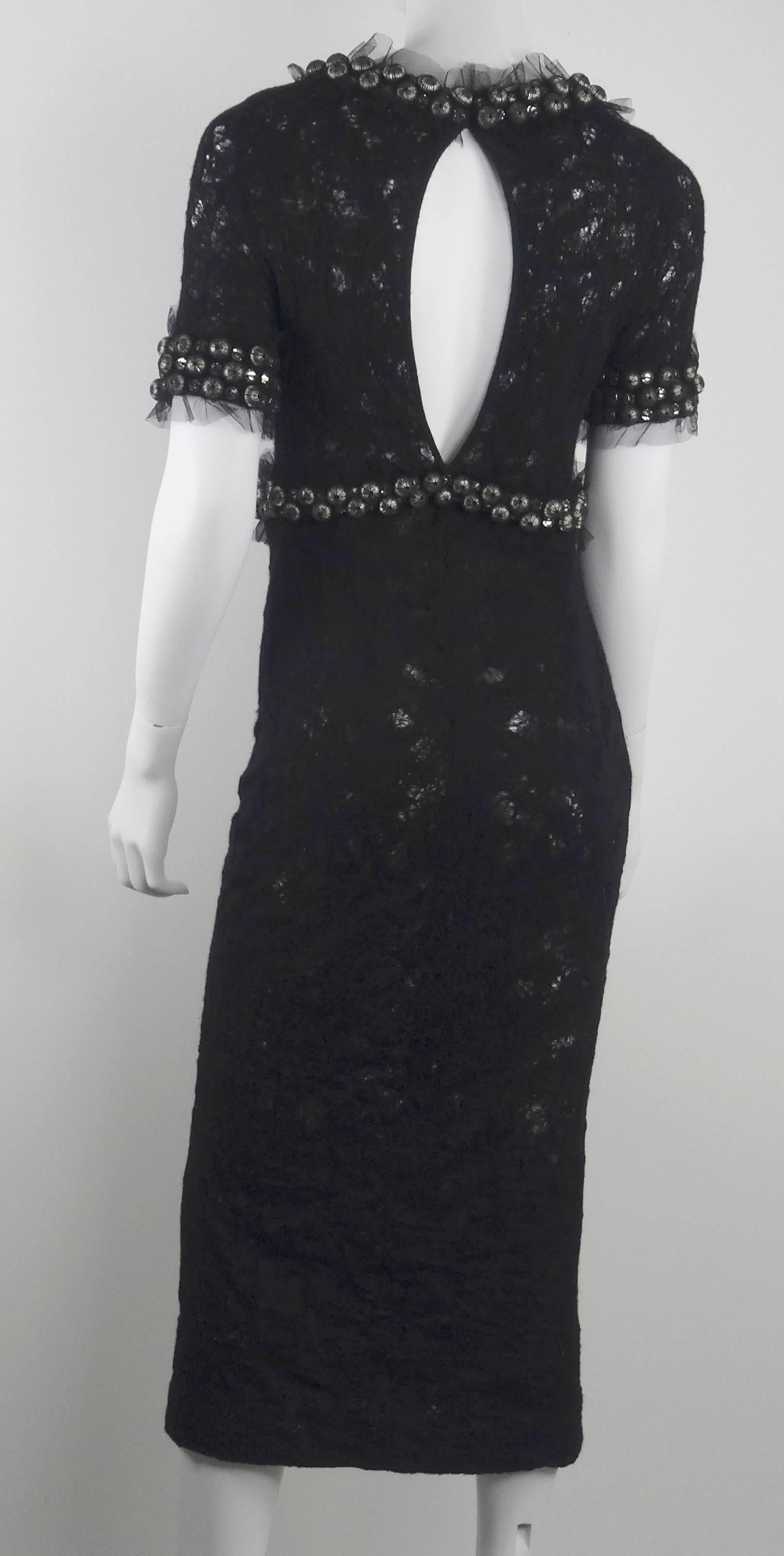Chanel 2007A Demi Couture Black Lace Evening Gown with Large Rhinestones  For Sale 3