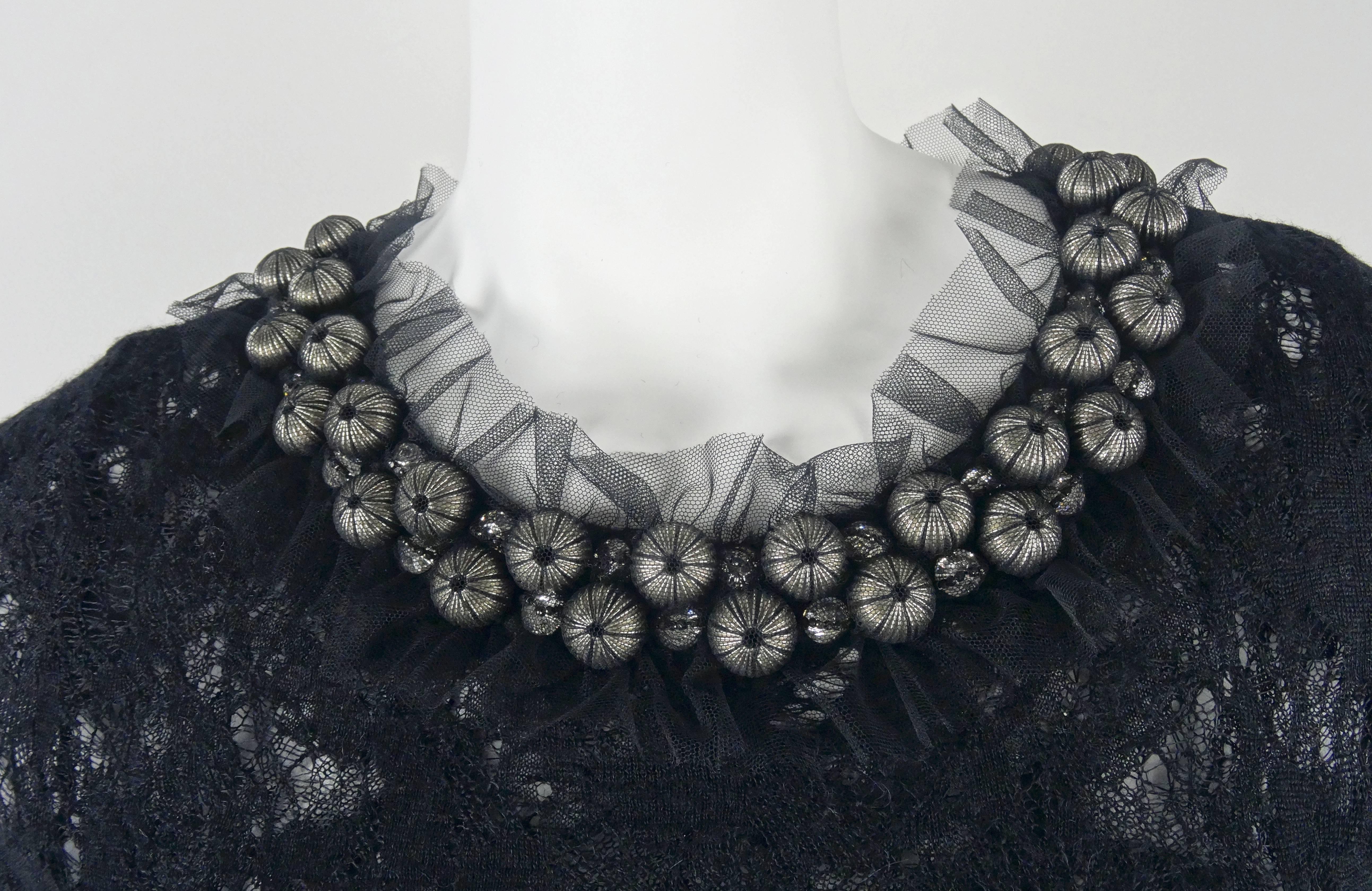 Chanel 2007A Demi Couture Black Lace Evening Gown with Large Rhinestones  In New Condition For Sale In Portland, OR