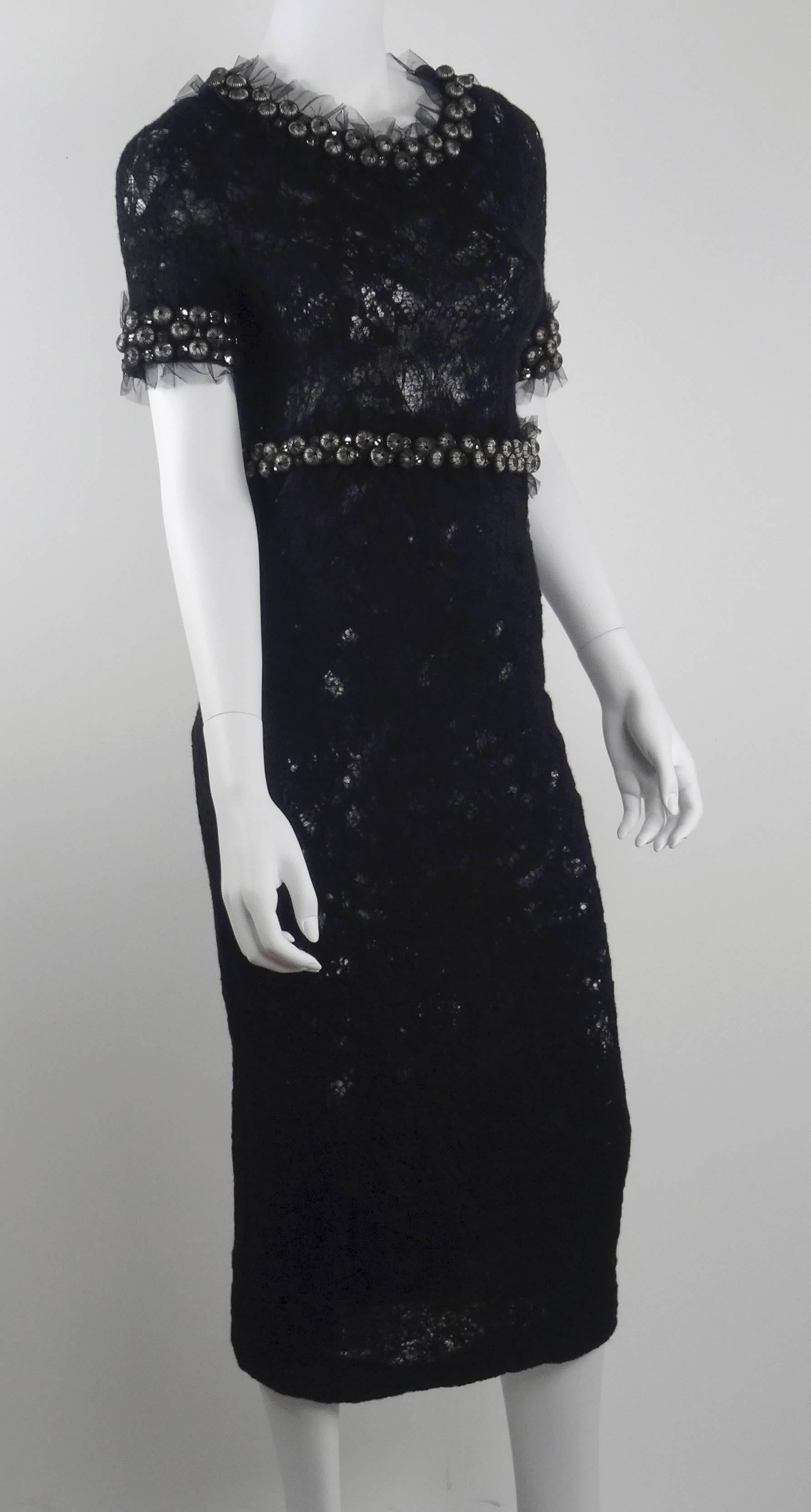 Chanel 2007A Demi Couture Black Lace Evening Gown with Large Rhinestones  For Sale 5