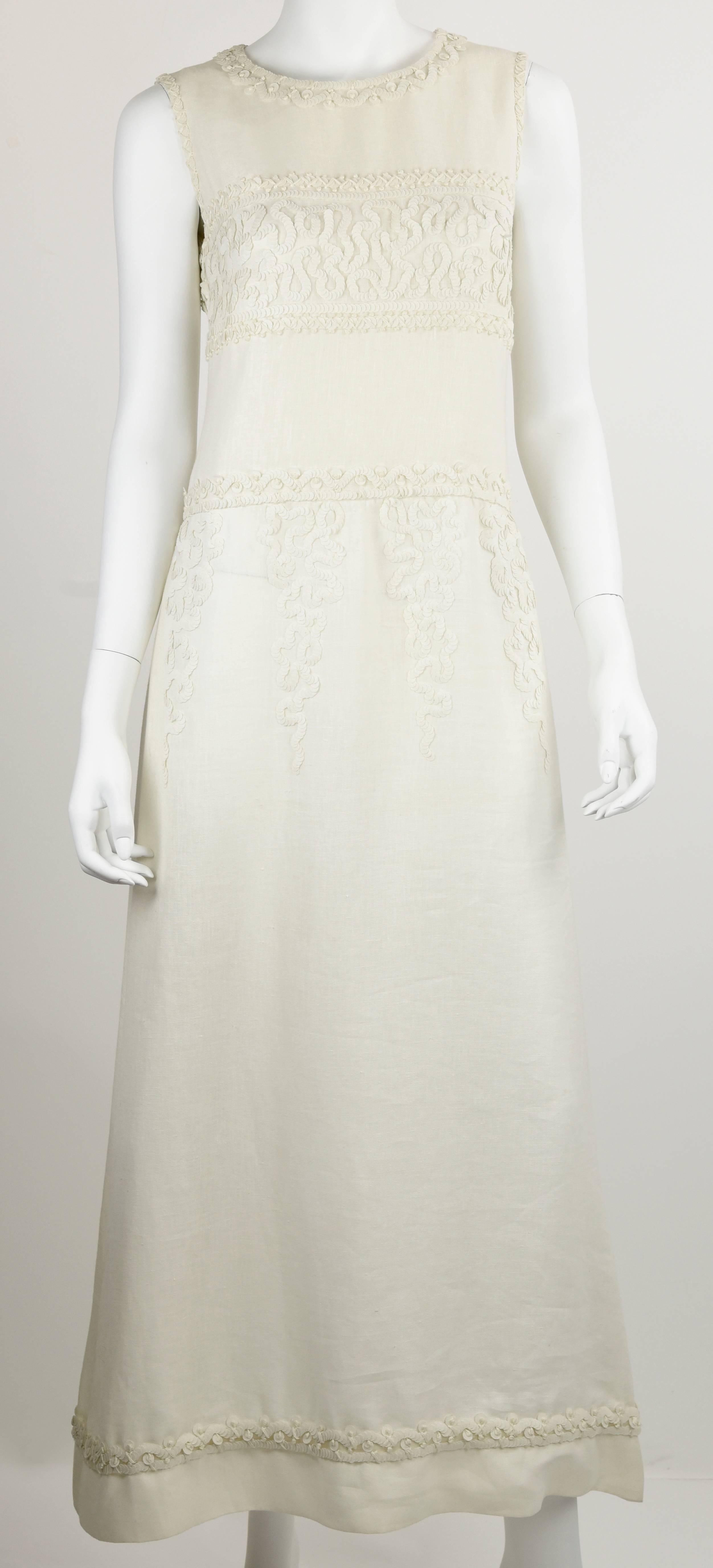 Women's Chanel Boutique 98P Demi Couture Lesage White Linen Sequins Long Jacket & Dress For Sale