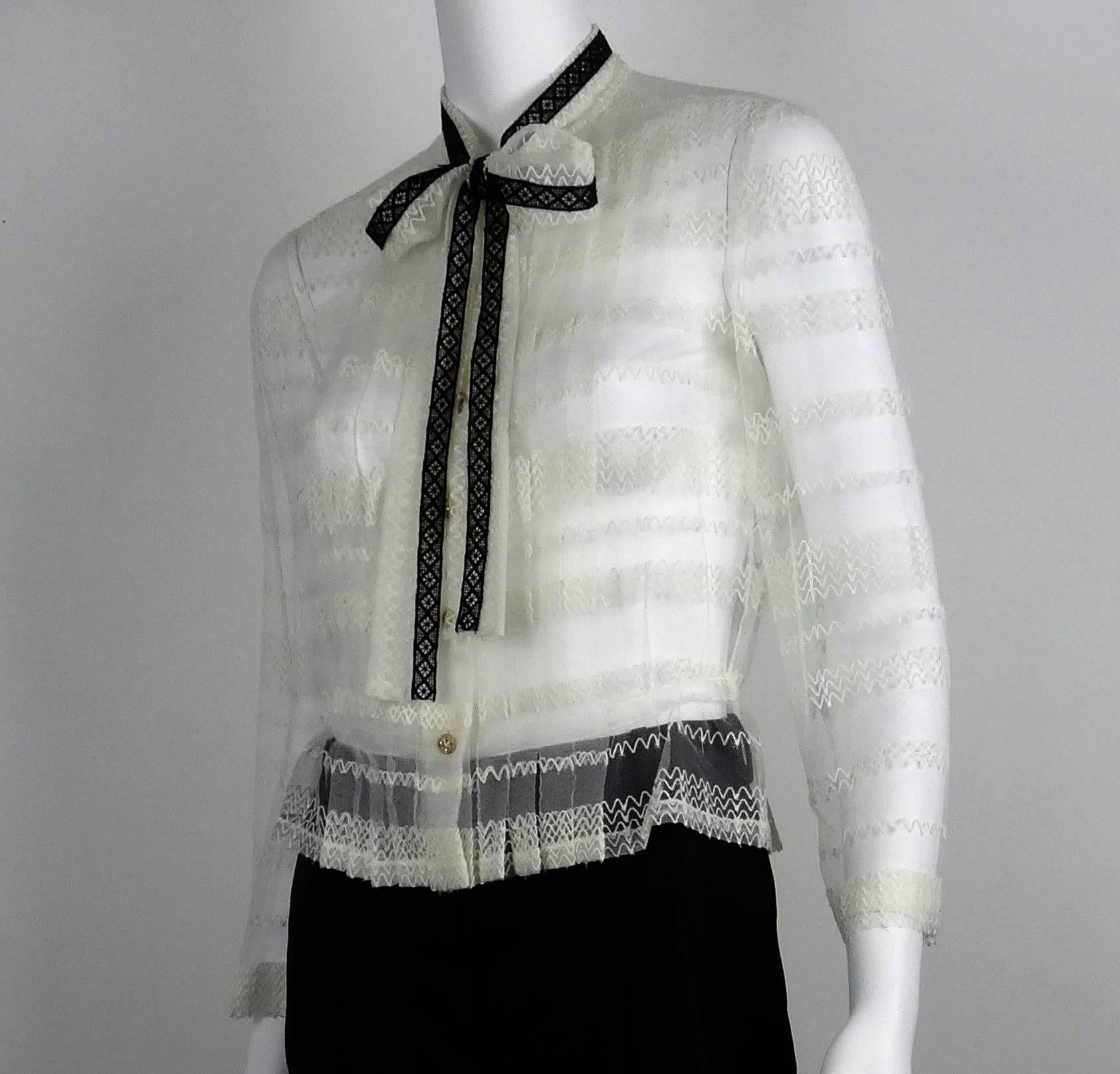 Chanel 2008P Black & White 3-Piece Lace Jacket, Blouse & Skirt Ensemble Lace  38 For Sale 3