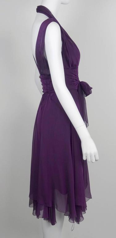 Chanel Boutique 1995A Violet Silk Mousseline Evening Gown with Ruched ...