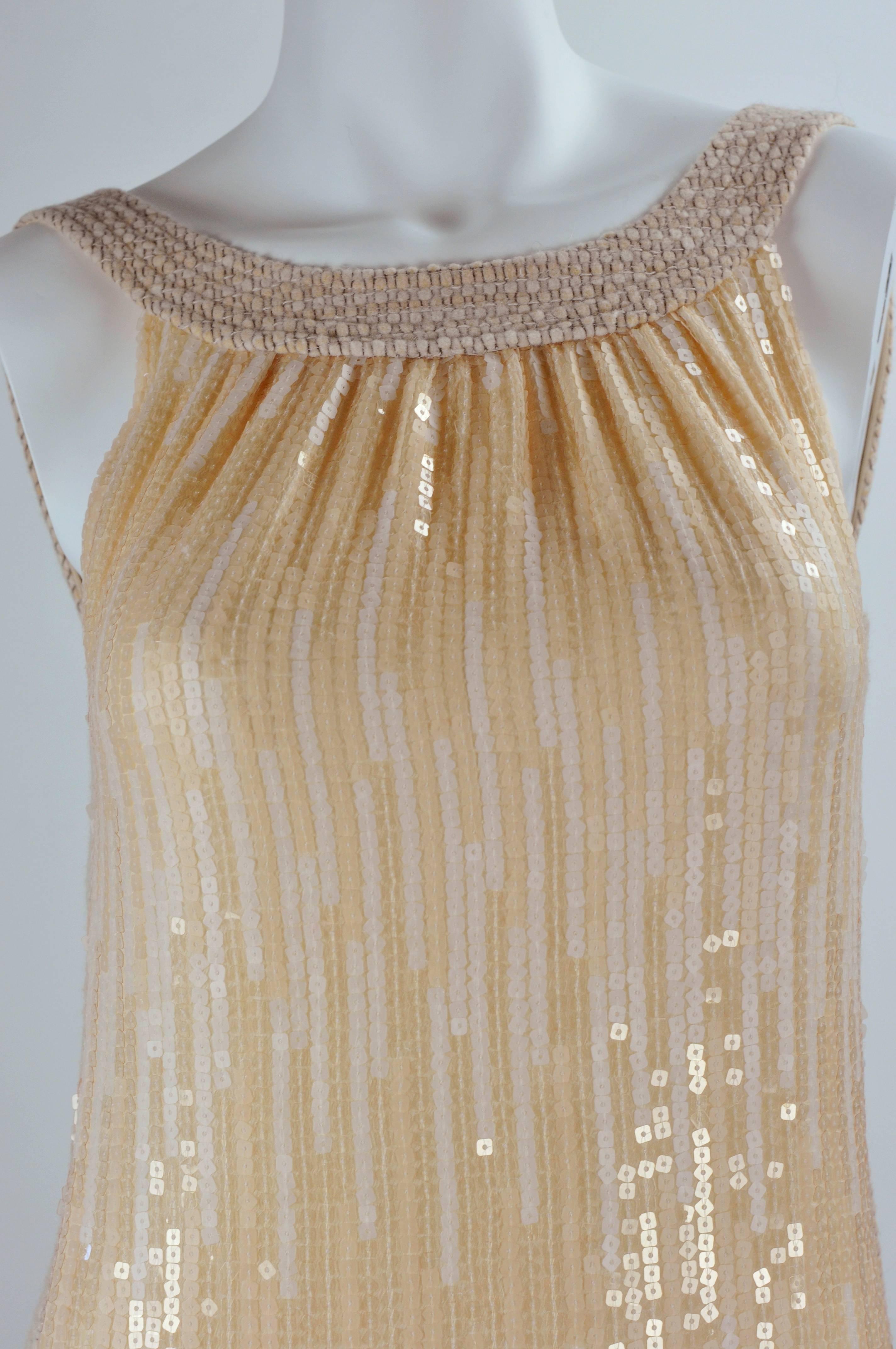 Chanel 2001A Demi Couture Ecru Wool & Sequin Full Length Evening Coat/ Dress FR3 In Good Condition For Sale In Portland, OR