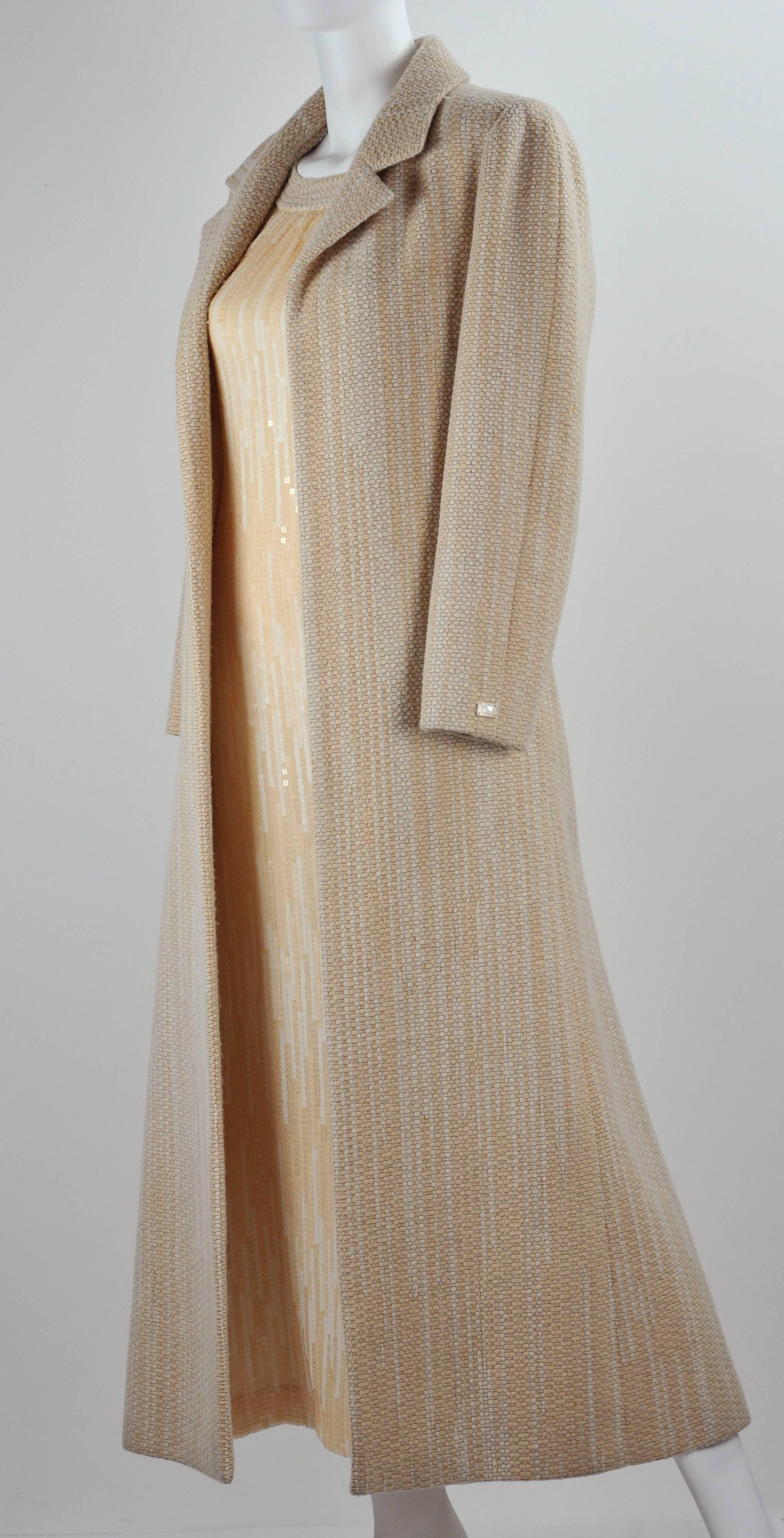 Chanel 2001A Demi Couture Ecru Wool & Sequin Full Length Evening Coat/ Dress FR3 For Sale 2