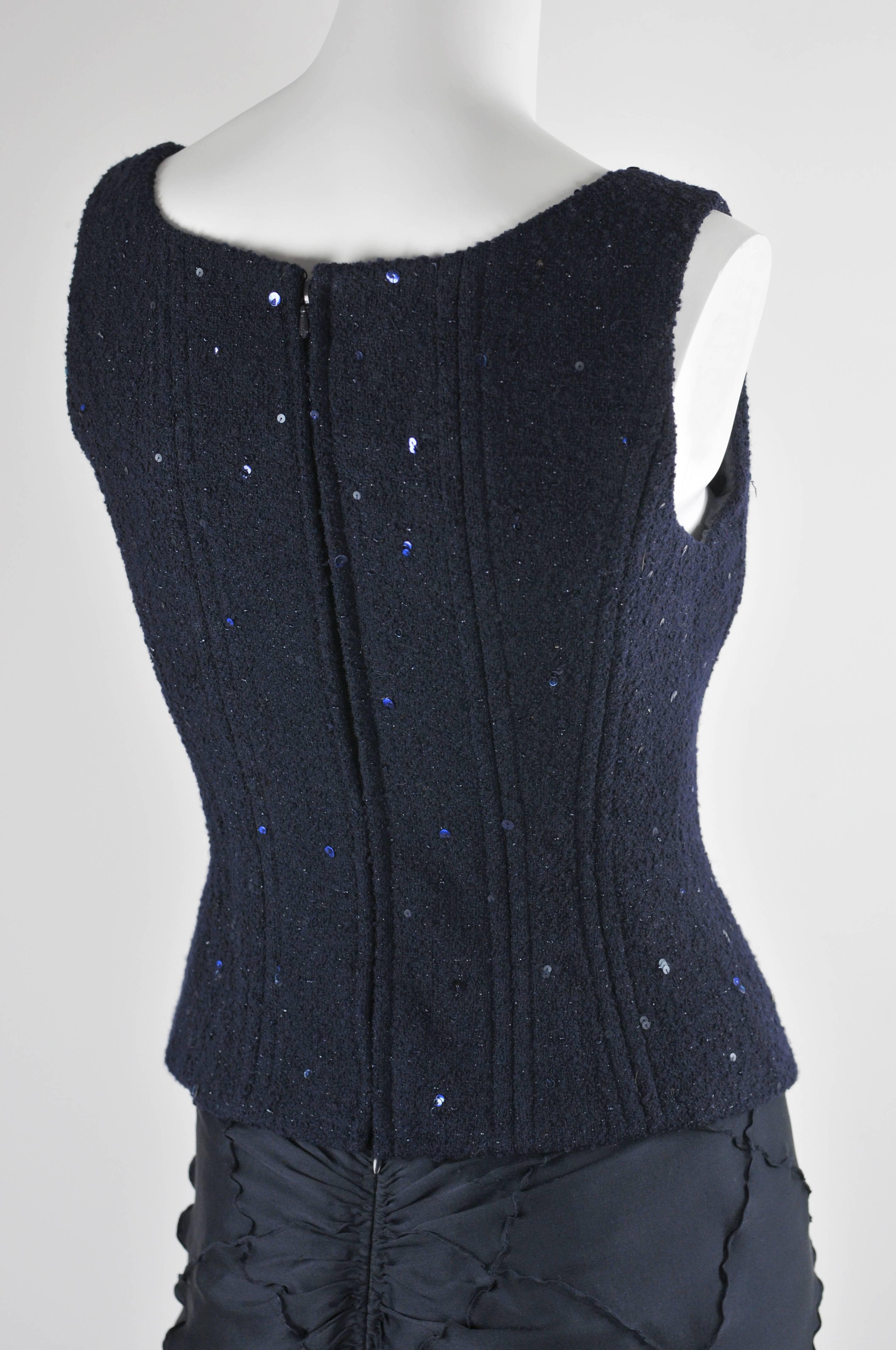 Chanel 1990s Navy Sequined and Structured Bustier and Rare Fishtail Skirt For Sale 1