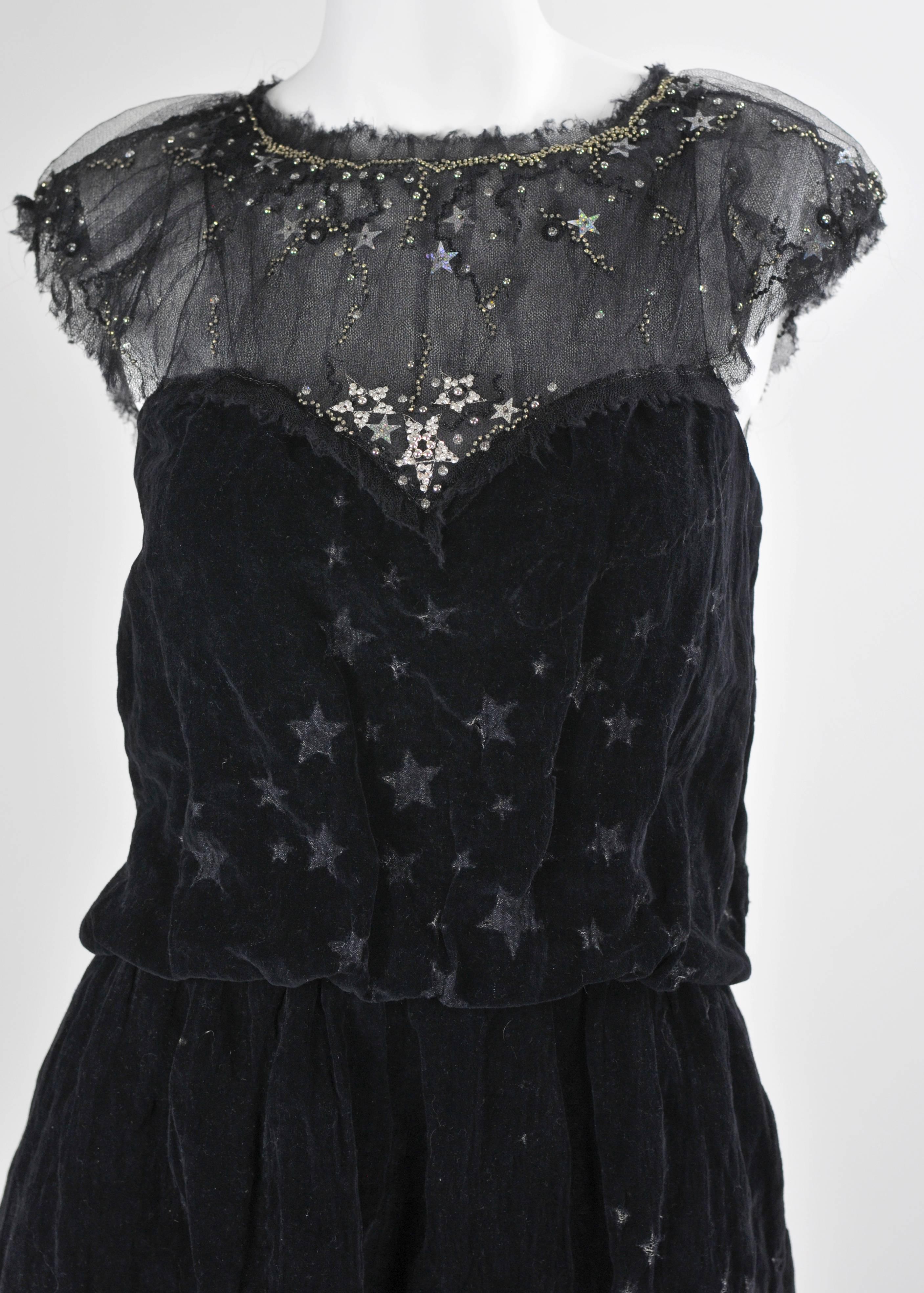 Chanel 2007A Demi Couture  Black Velvet Evening Dress w/ Beading and Stars FR 34 For Sale 2