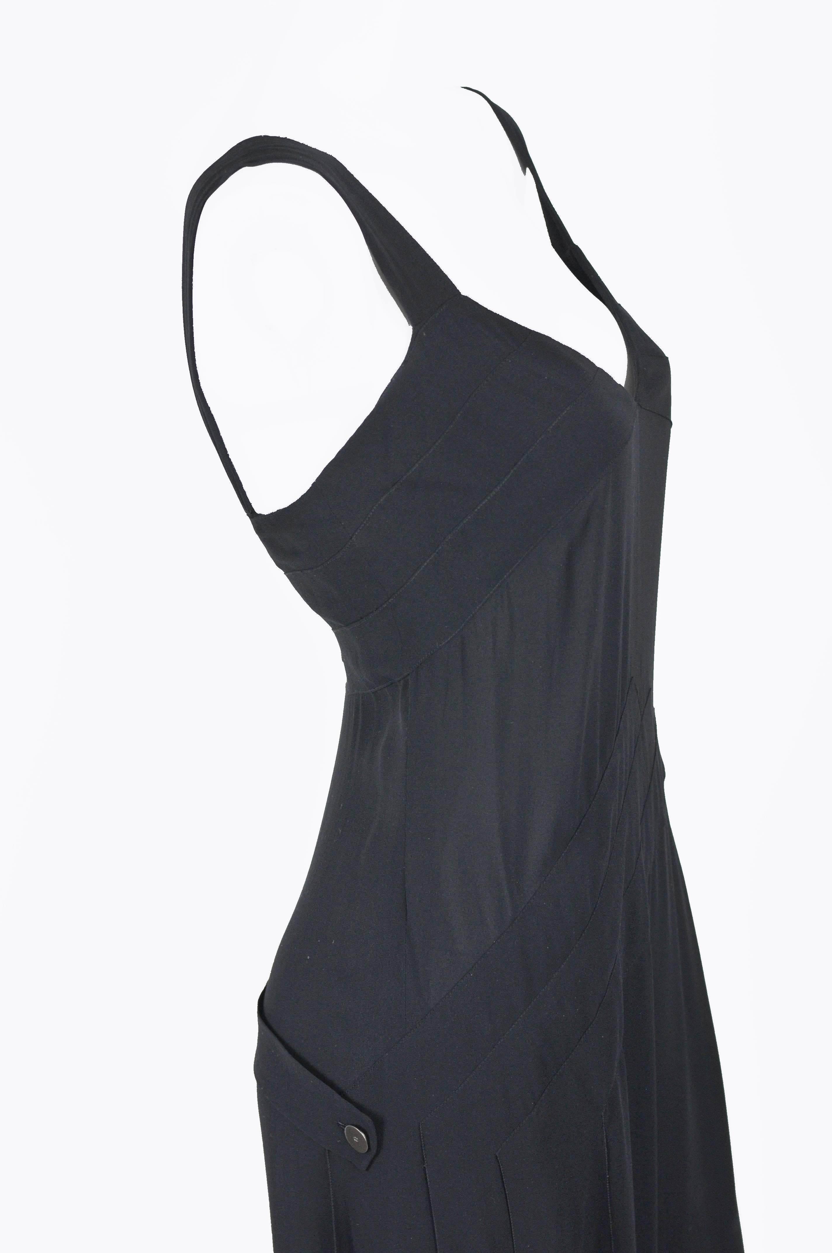 Chanel Boutique1999P Black Silk Jumpsuit with Floating Long Side Panel FR 42 For Sale 3