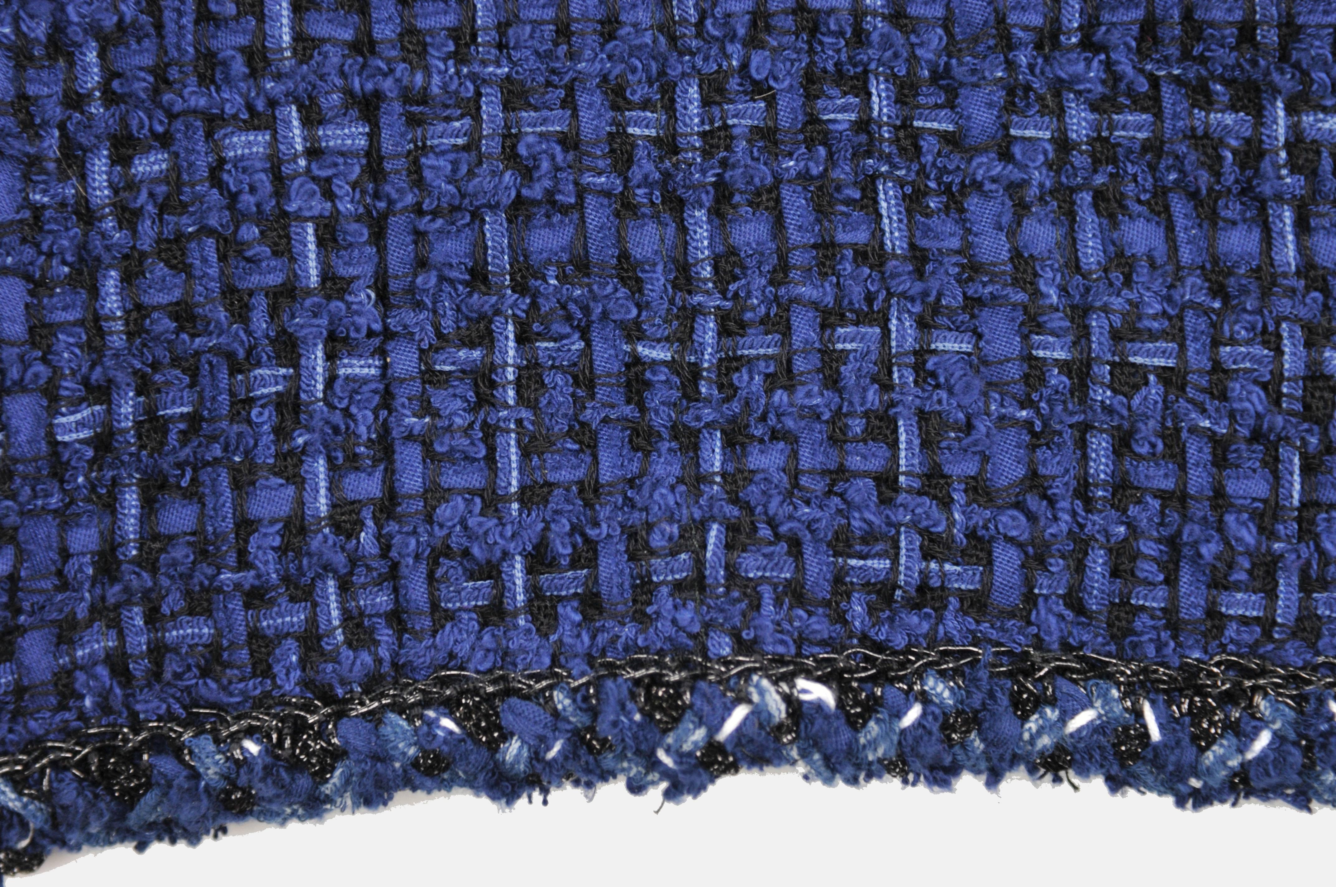 Chanel 2014 Blue and Black Fantasy Tweed Boucle Dress With Shoulder Straps FR 38 3