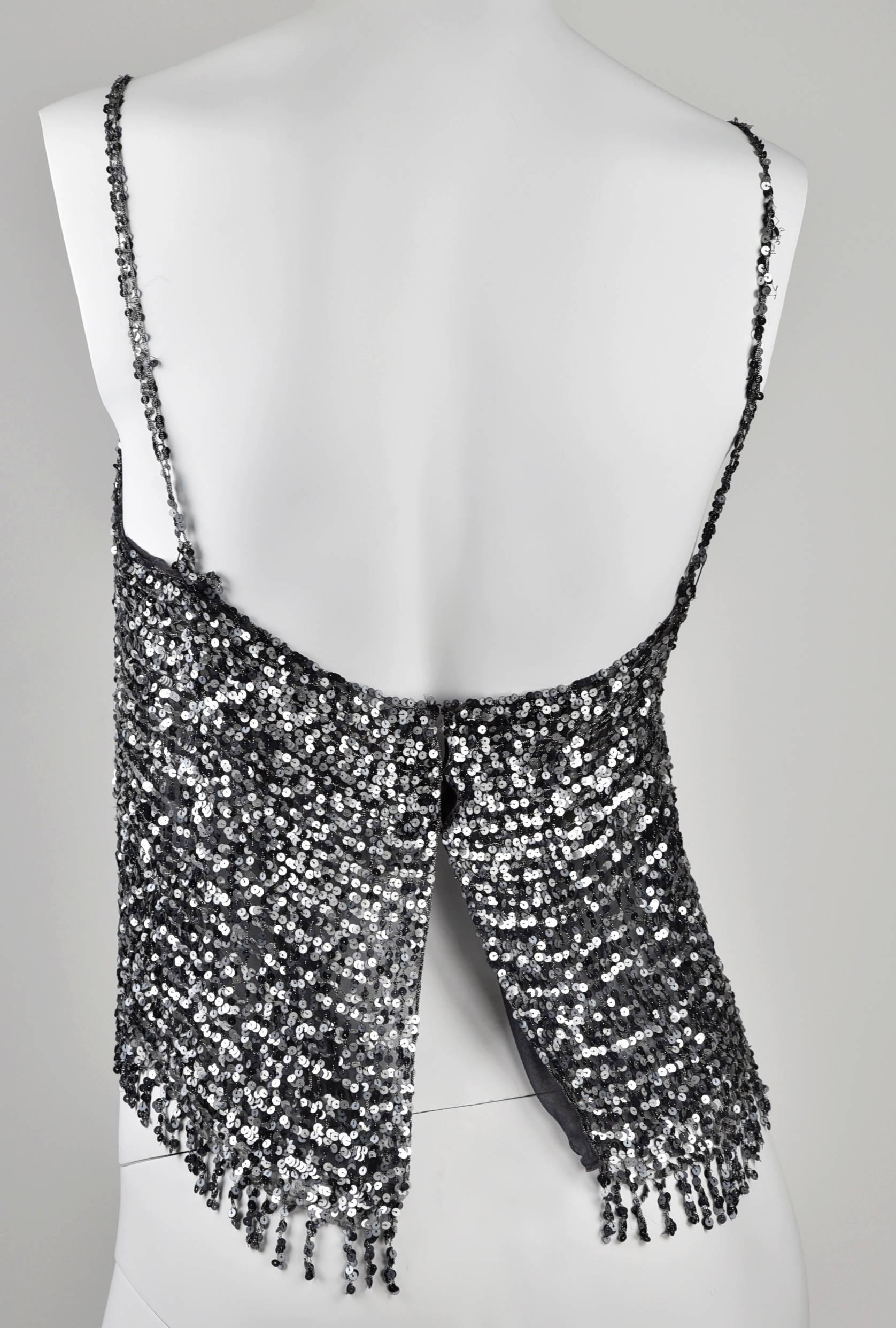 Women's Chanel 1999A Pewter/Silver Sequin Top    FR 40 For Sale