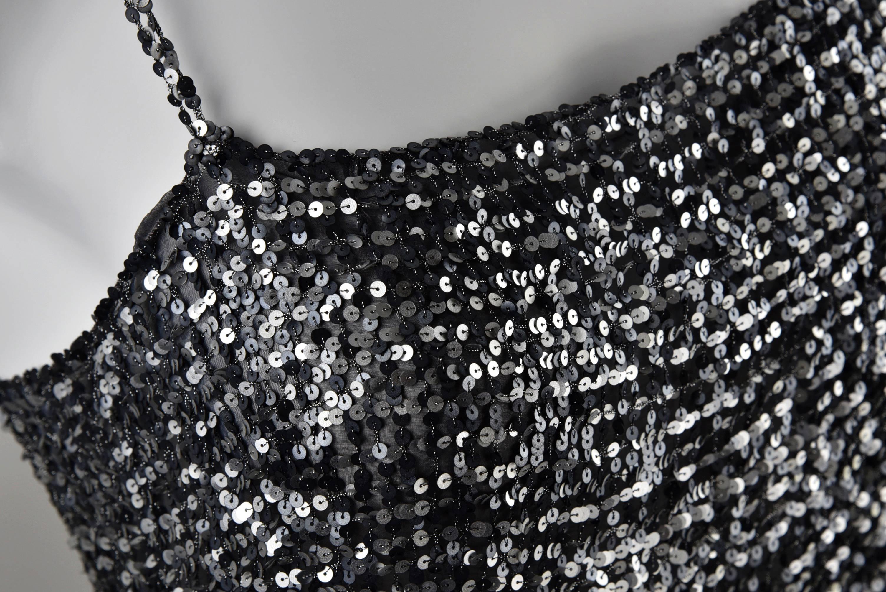 Black Chanel 1999A Pewter/Silver Sequin Top    FR 40 For Sale