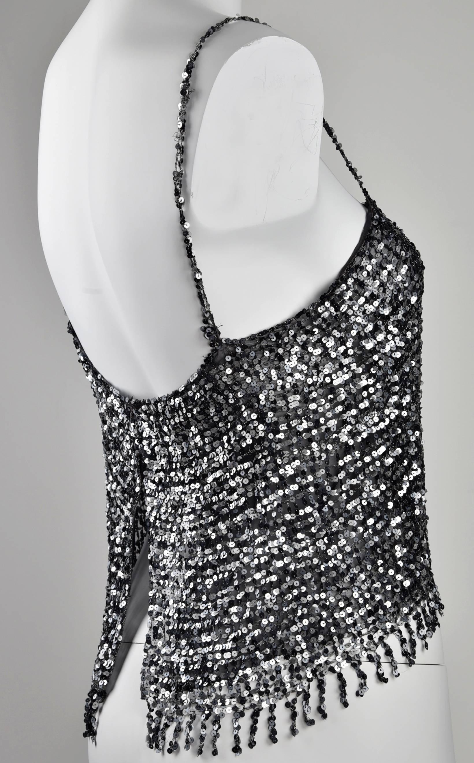 Chanel 1999A Pewter/Silver Sequin Top    FR 40 For Sale 2