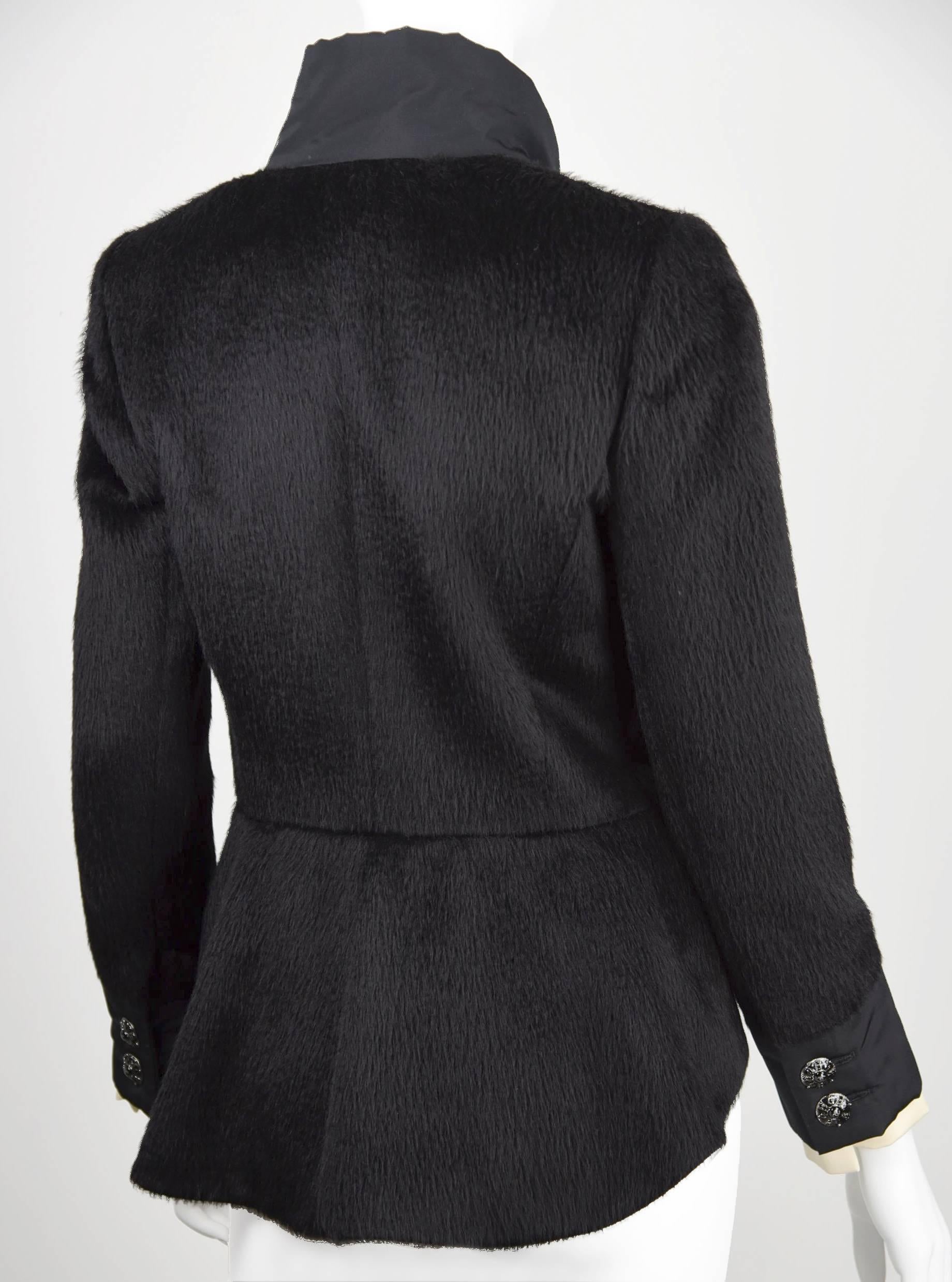 2010A Chanel Black Alpaca Peplum Jacket W/ Black Silk Trim & Impt. Buttons FR 38 In Excellent Condition For Sale In Portland, OR