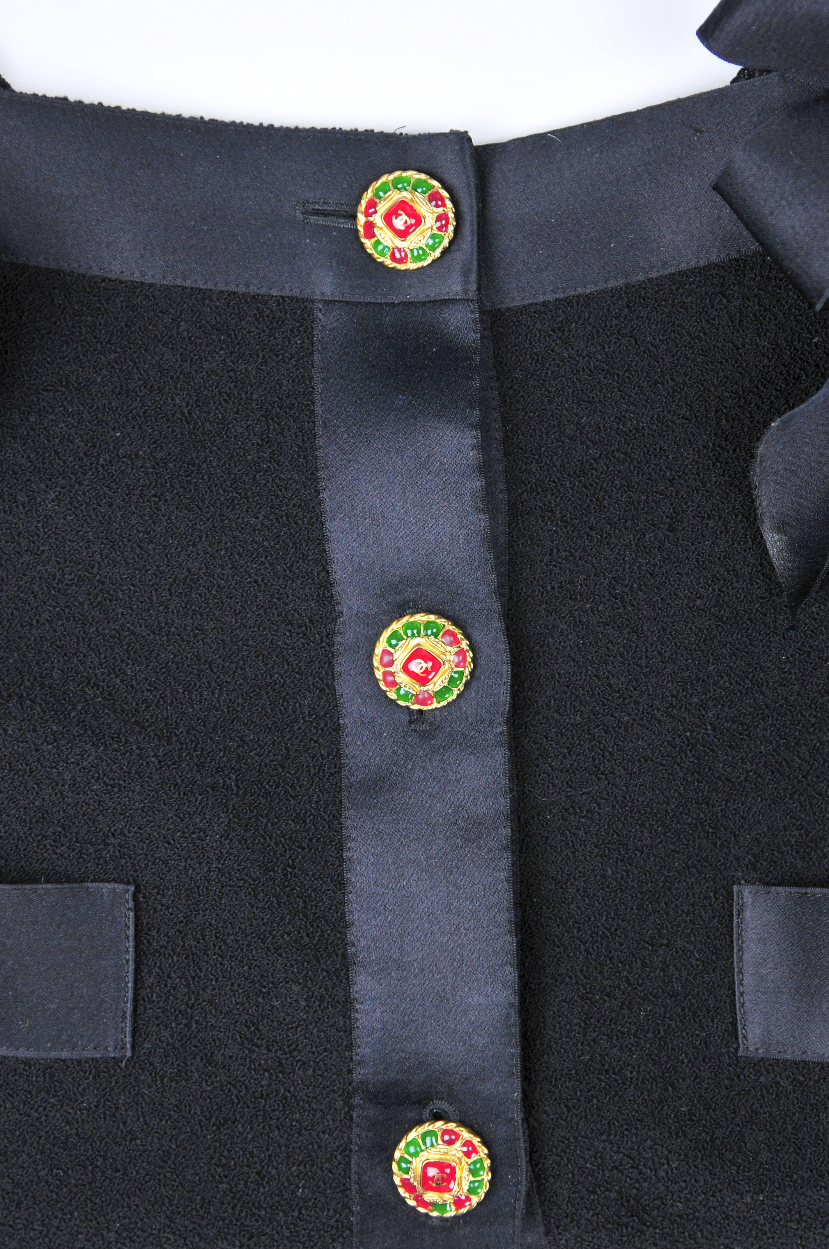 2011A Chanel Wool Boucle Jacket w/Blk Satin Ribbon Trim & Gripoix Buttons FR 38 3
