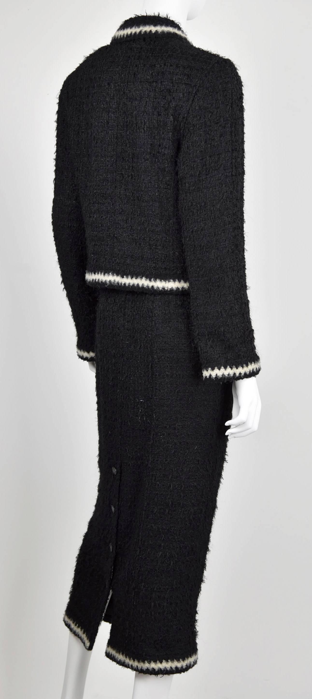1998A Chanel Mohair/Wool Jacket & Long Skirt with White Zig Zag Trim FR 38 For Sale 1