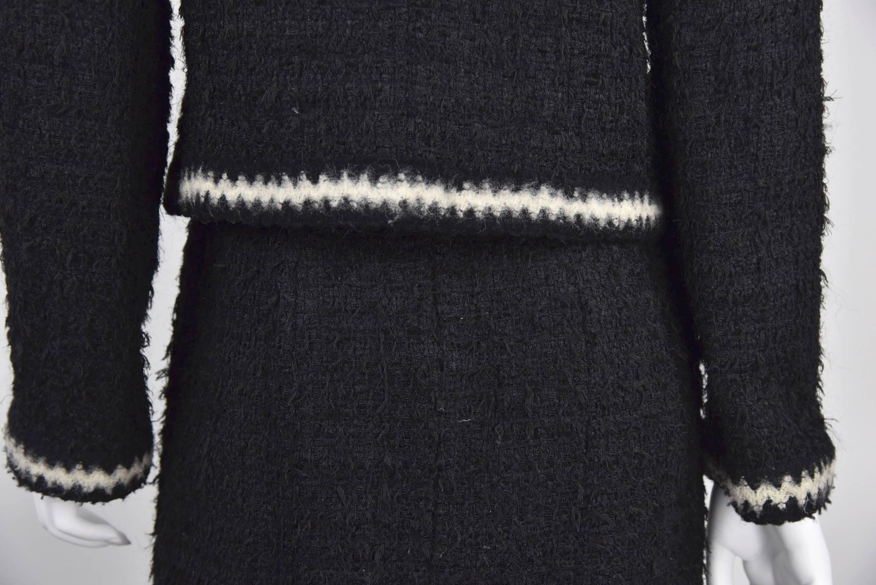 1998A Chanel Mohair/Wool Jacket & Long Skirt with White Zig Zag Trim FR 38 For Sale 3