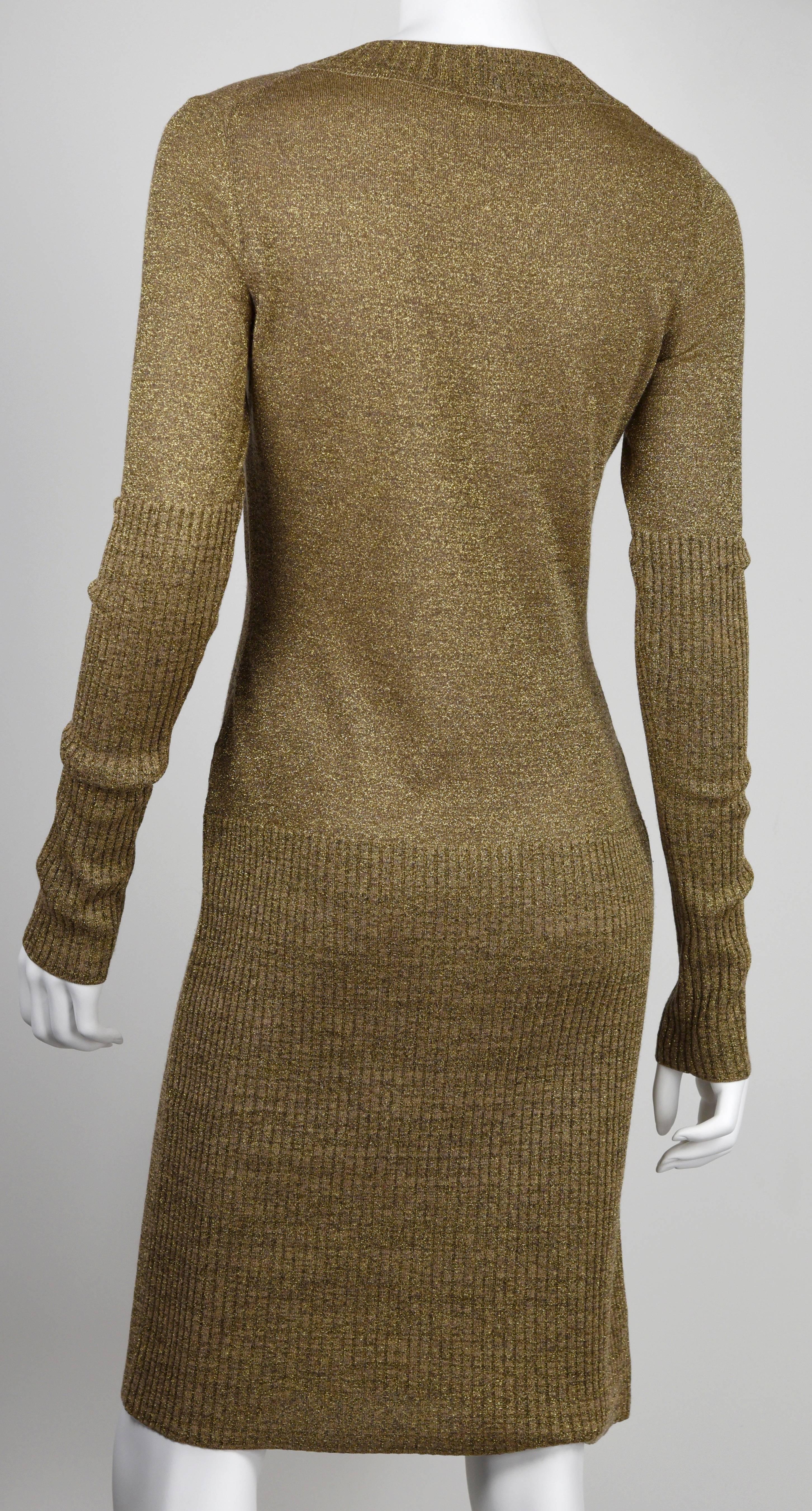 2009A Chanel Metallic Gold Knit Basic Dress FR 38 For Sale 1