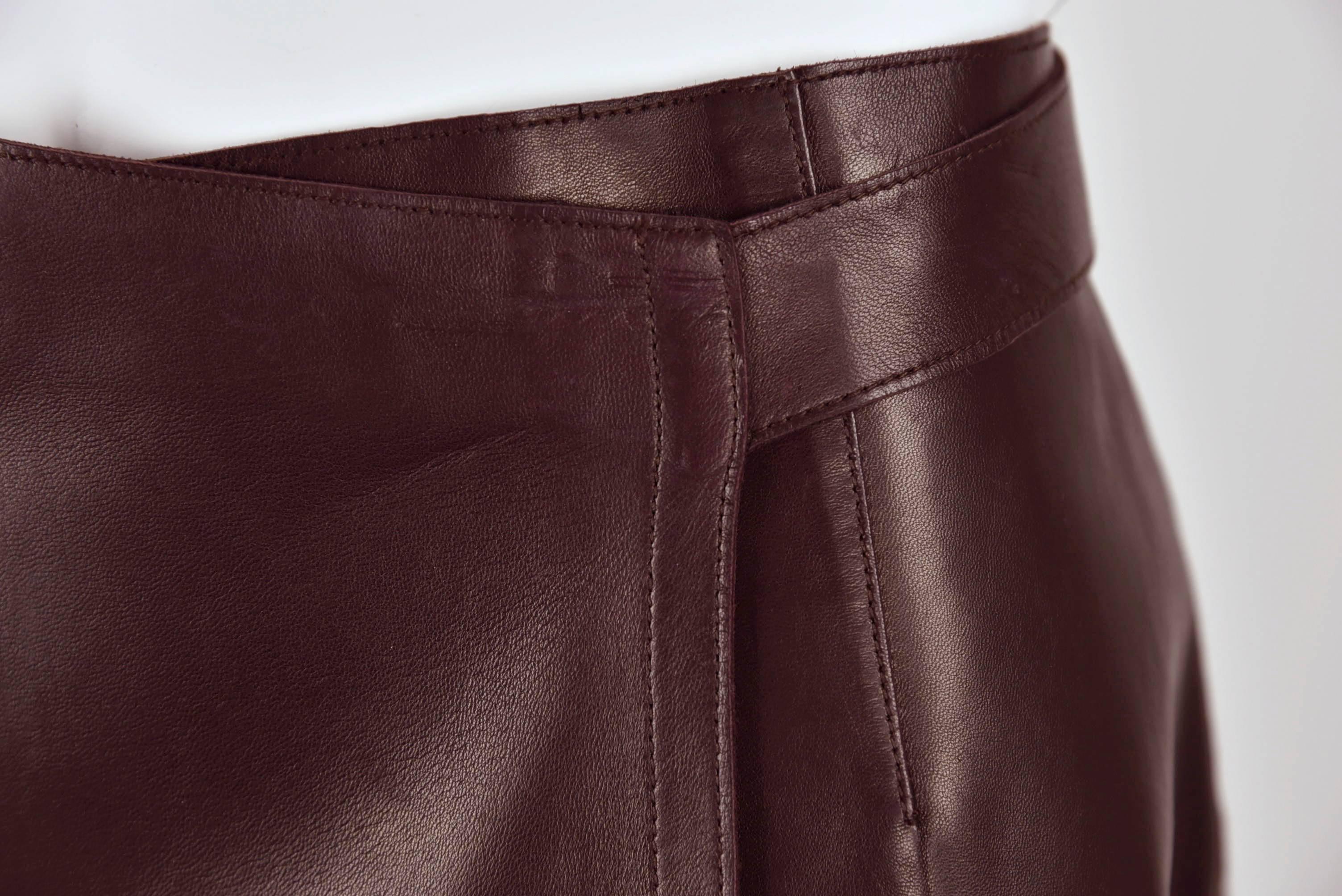 1999A Chanel Aubergine Leather Wrap A-Line Skirt  FR 40 For Sale 1
