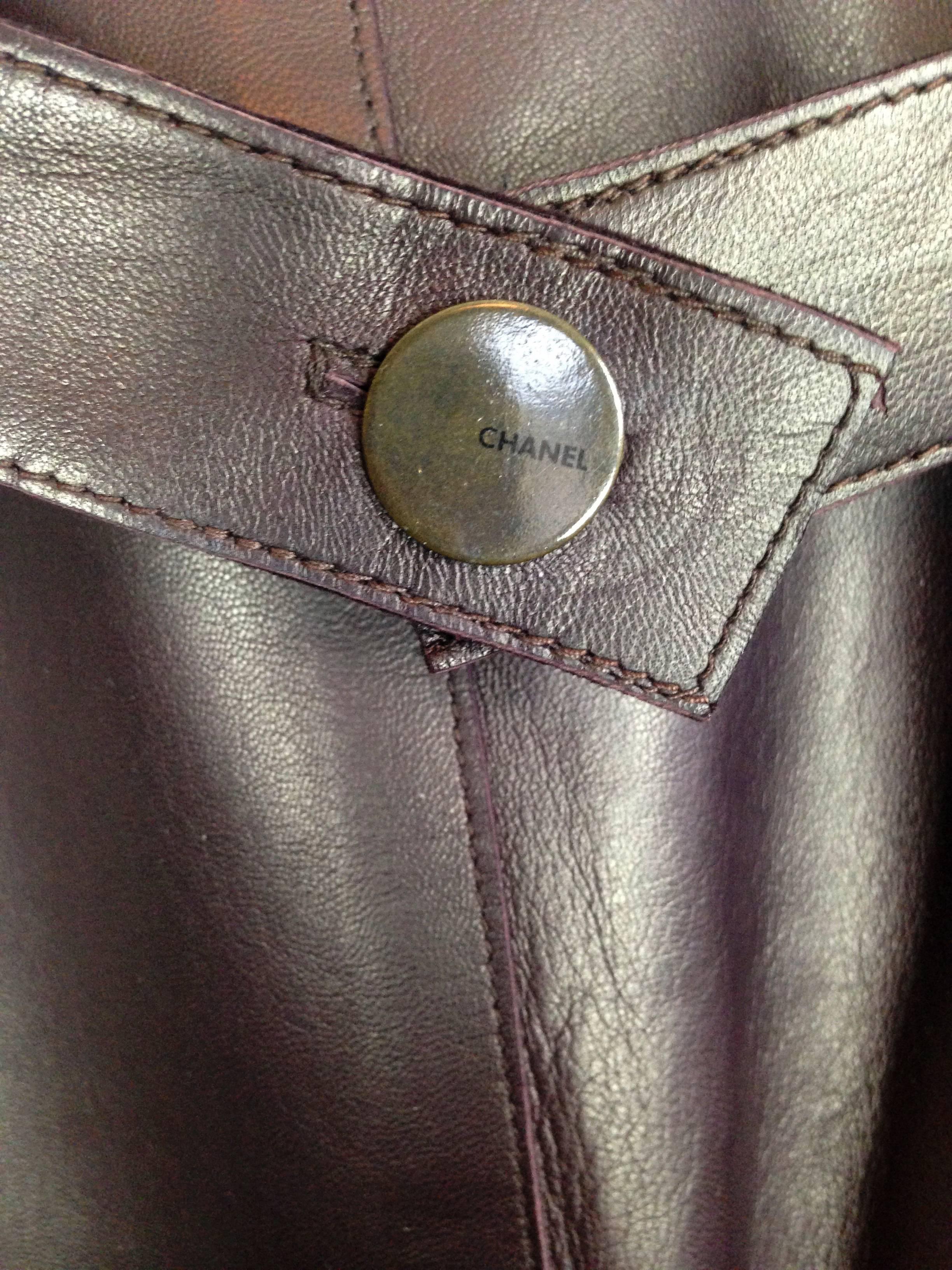 1999A Chanel Aubergine Leather Wrap A-Line Skirt  FR 40 For Sale 3