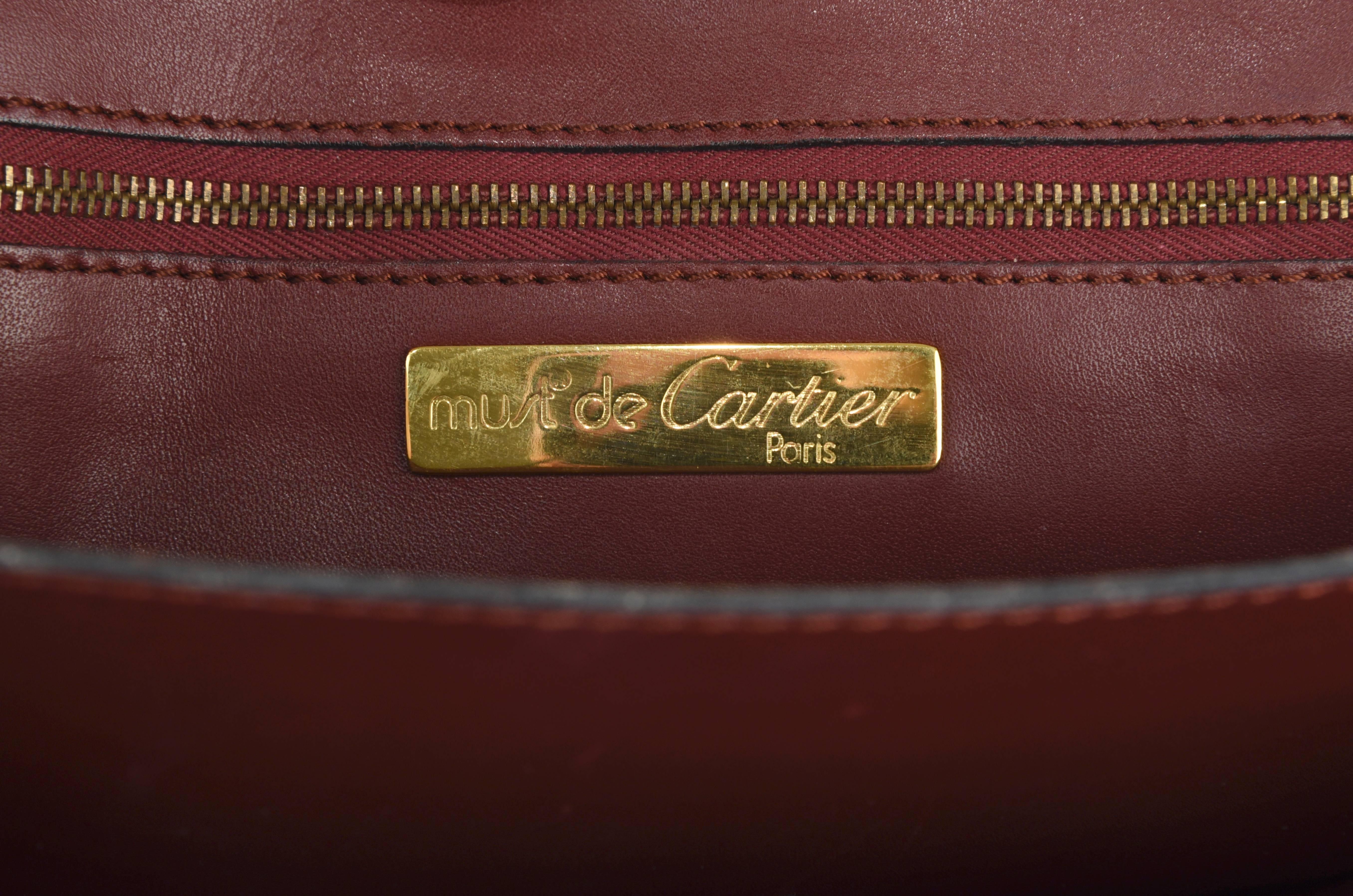 1990s Cartier Bordeaux Leather Shoulder Bag 