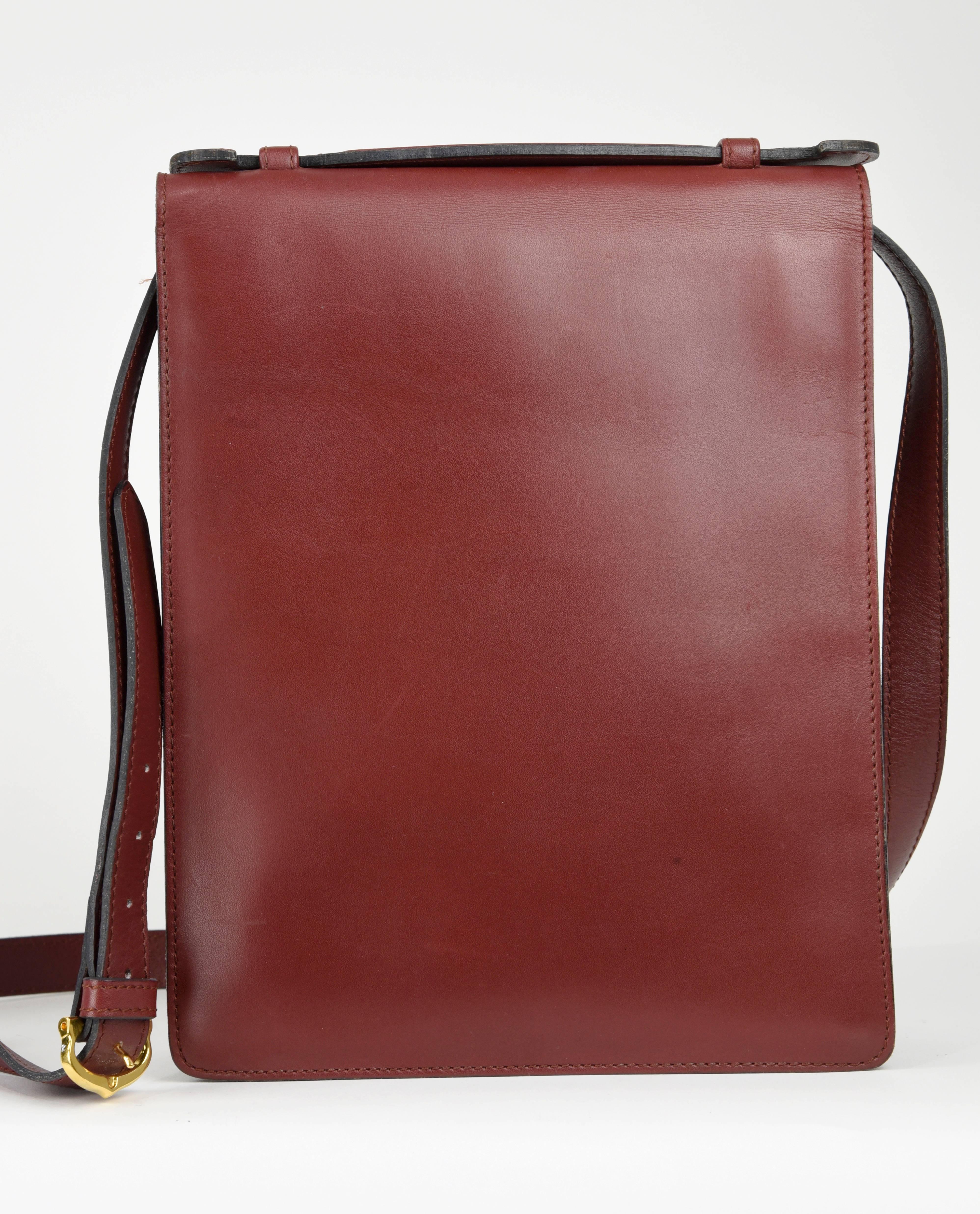 1990s Cartier Bordeaux Leather Shoulder Bag 