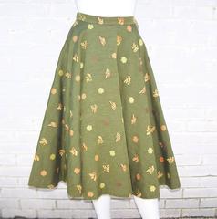 1950's Asian Inspired Full Circle Skirt With Embroidered Butterflies