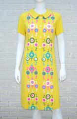 1960's California Neon 'Flower Power" Embroidered Linen Shirt Dress
